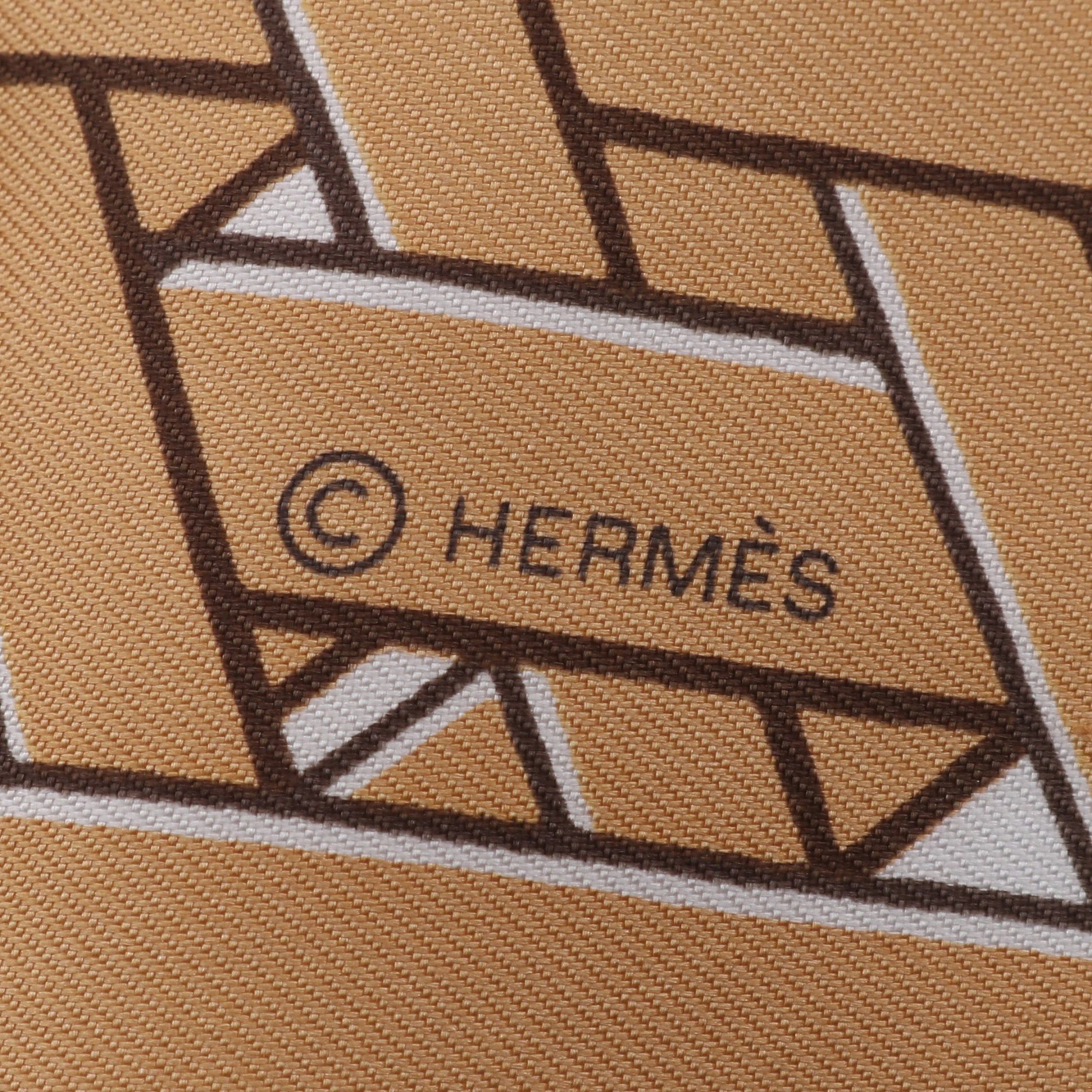Hermes Hermes Carres 90 Masan&Masan Scarf Silk Beige Gray Brown Size ONE SIZE - 2 Thumbnail