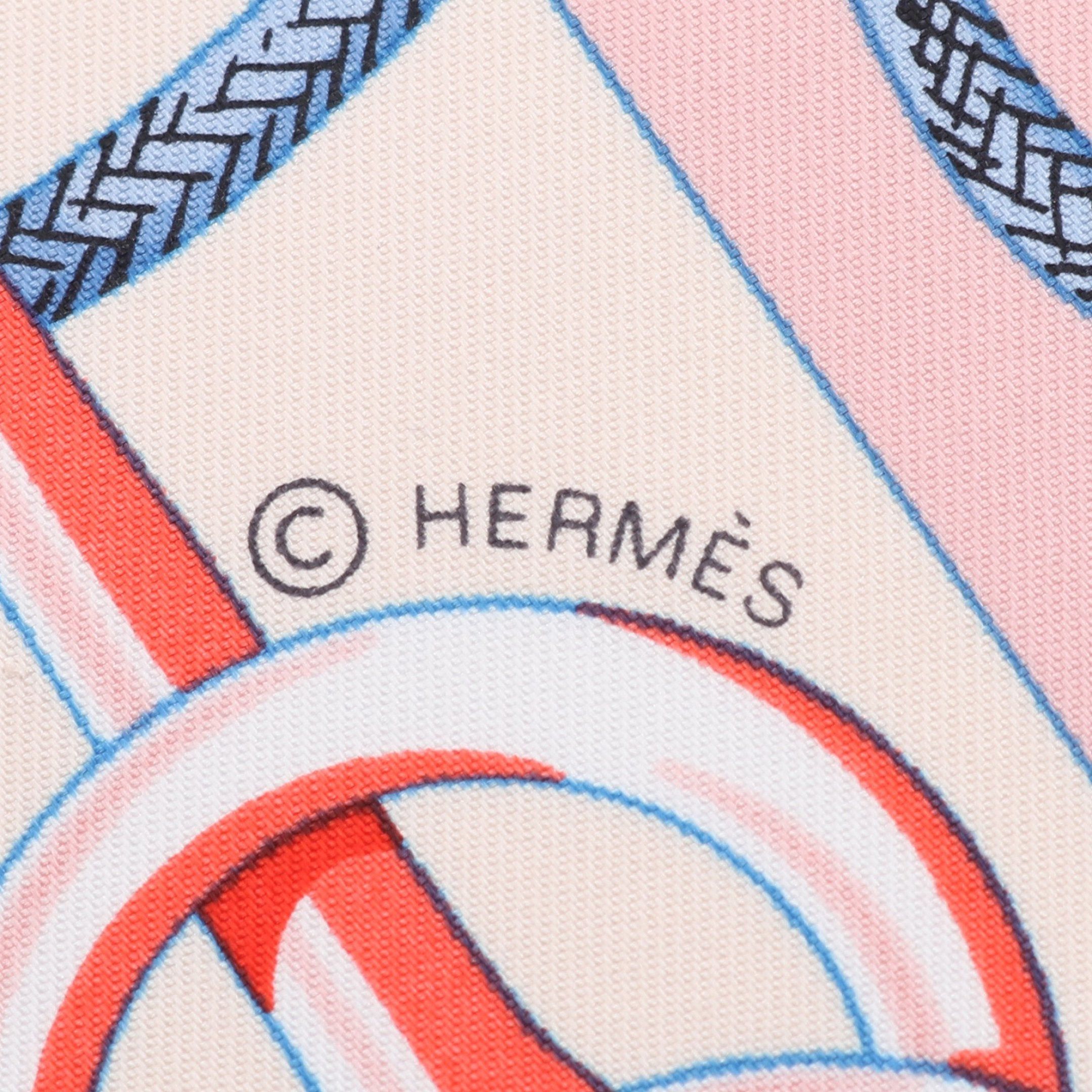 Hermes Hermes Carres 90 Cliquetis Scarf Silk Off White Pink Multicolor Size ONE SIZE - 2 Thumbnail