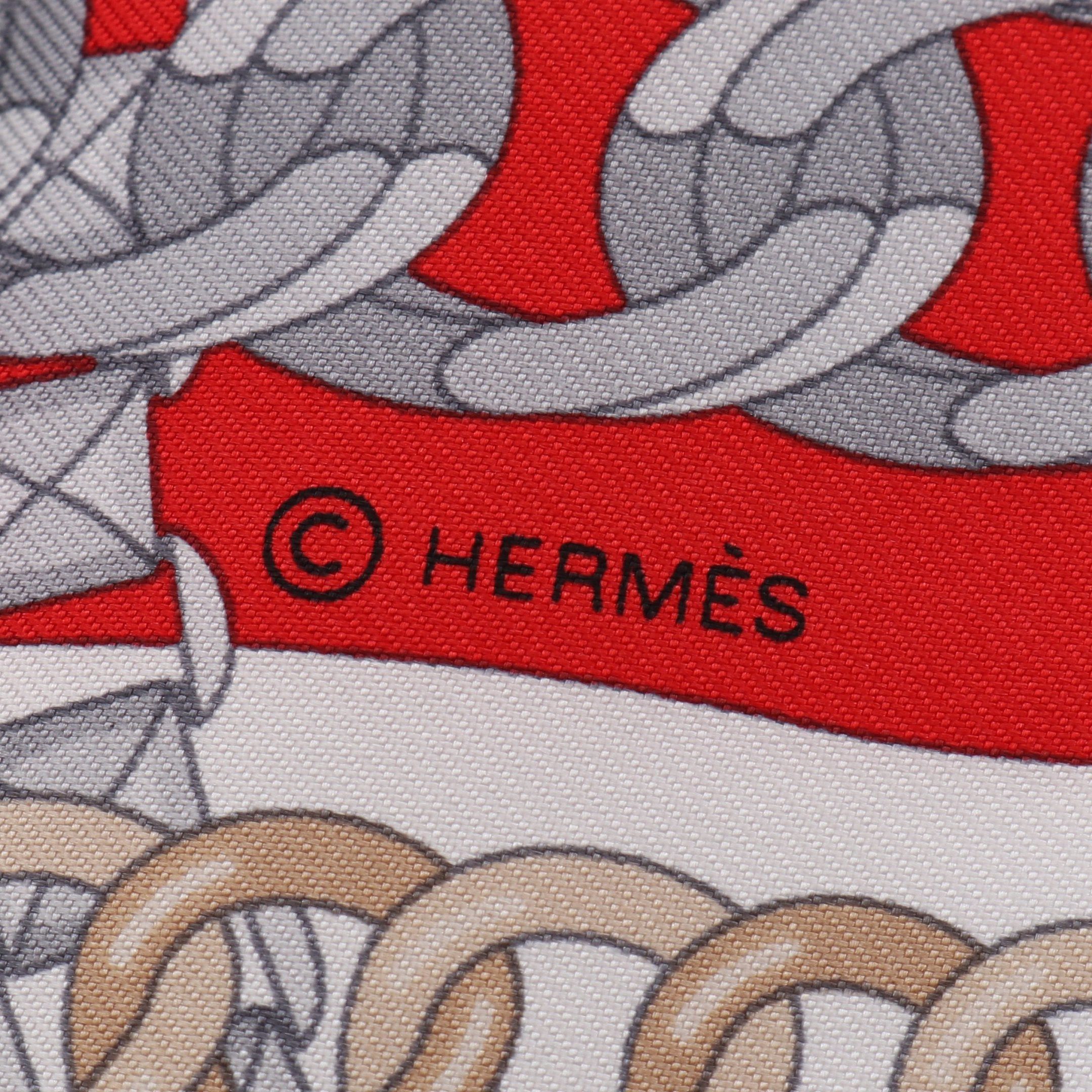 Hermes Hermes Carres 90 Reaction En Chaines Scarf Silk Off White Red Multicolor Size ONE SIZE - 2 Thumbnail
