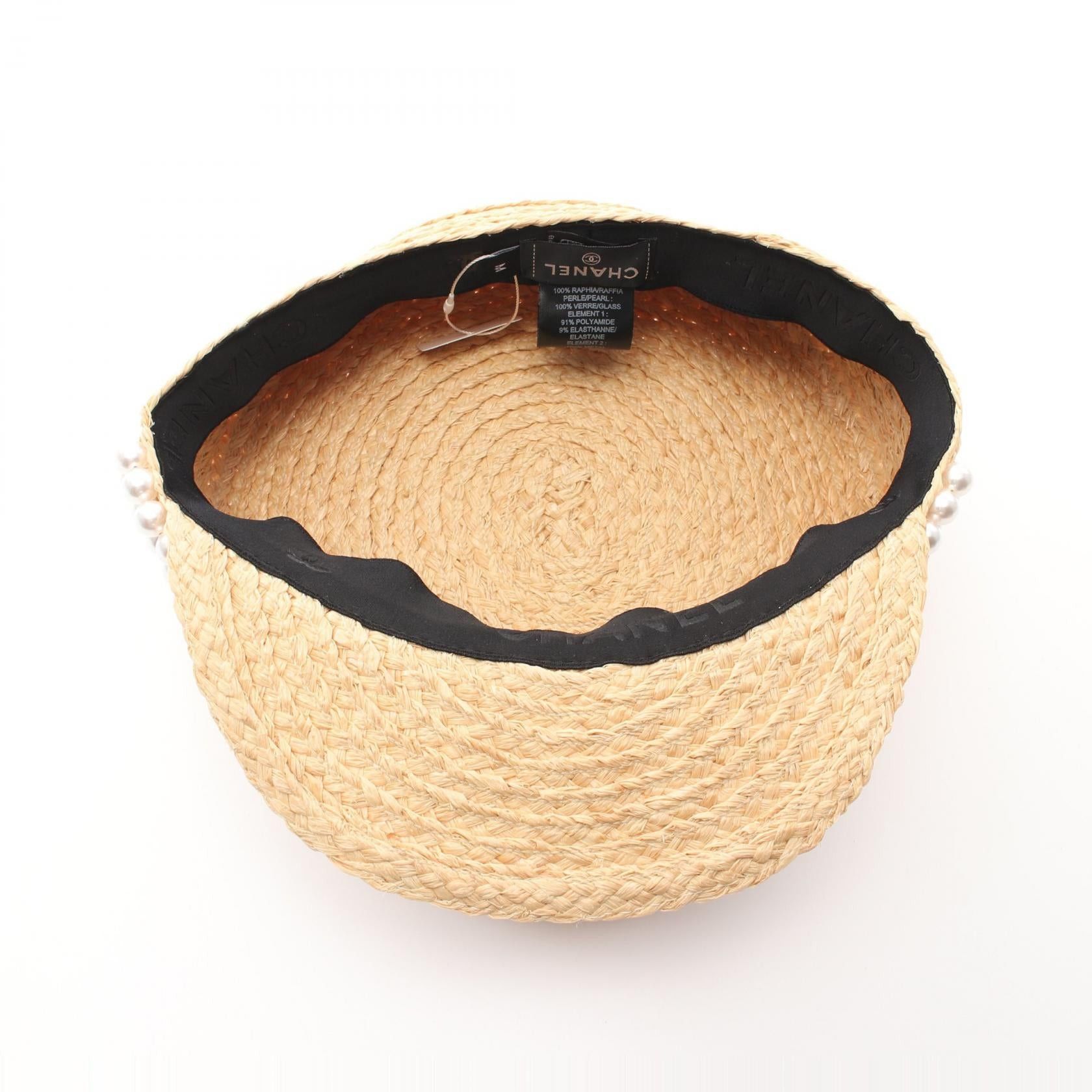 Chanel Chanel Coco Mark Double Pearl Casquette Cap Raffia Beige Size ONE SIZE - 3 Thumbnail