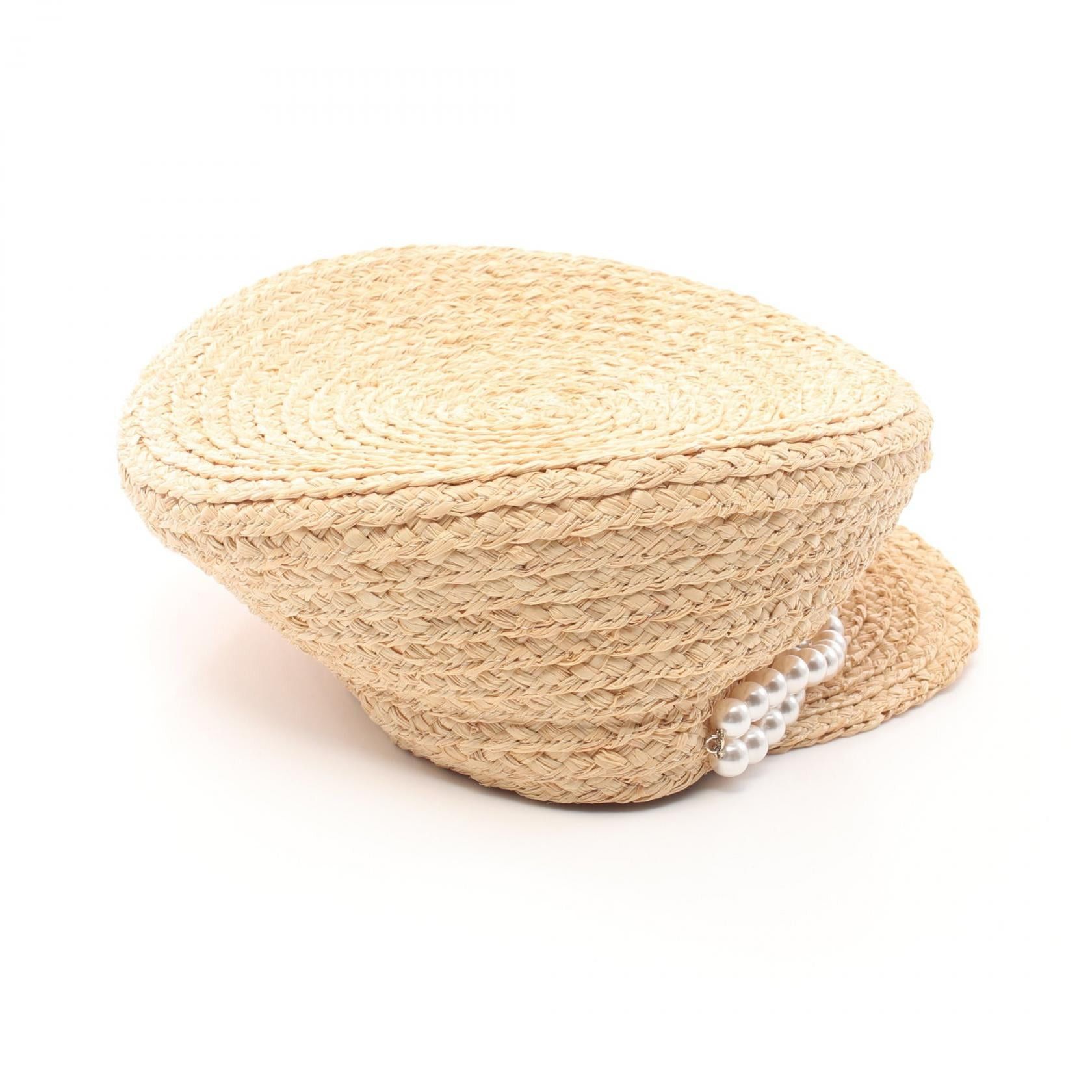 Chanel Chanel Coco Mark Double Pearl Casquette Cap Raffia Beige Size ONE SIZE - 2 Thumbnail