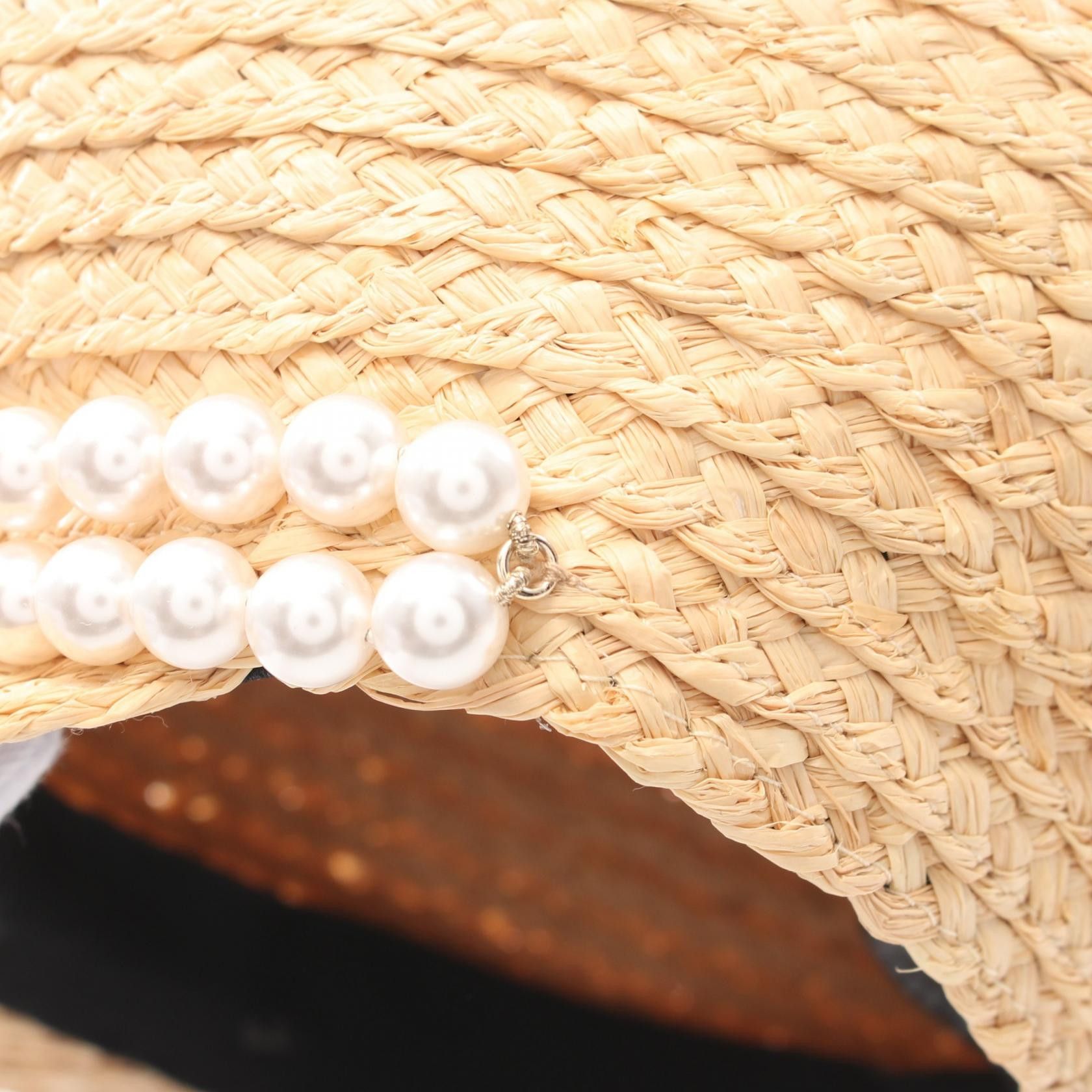 Chanel Chanel Coco Mark Double Pearl Casquette Cap Raffia Beige Size ONE SIZE - 10 Thumbnail