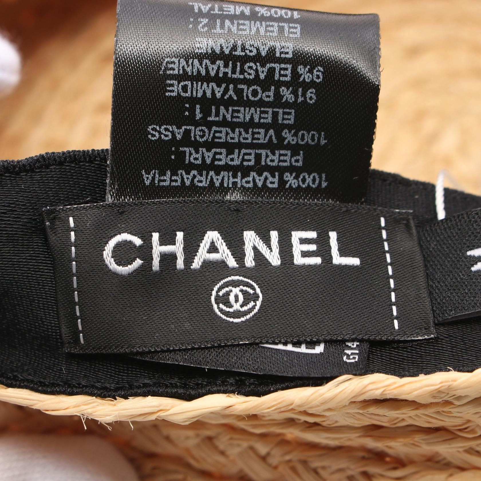 Chanel Chanel Coco Mark Double Pearl Casquette Cap Raffia Beige Size ONE SIZE - 4 Thumbnail