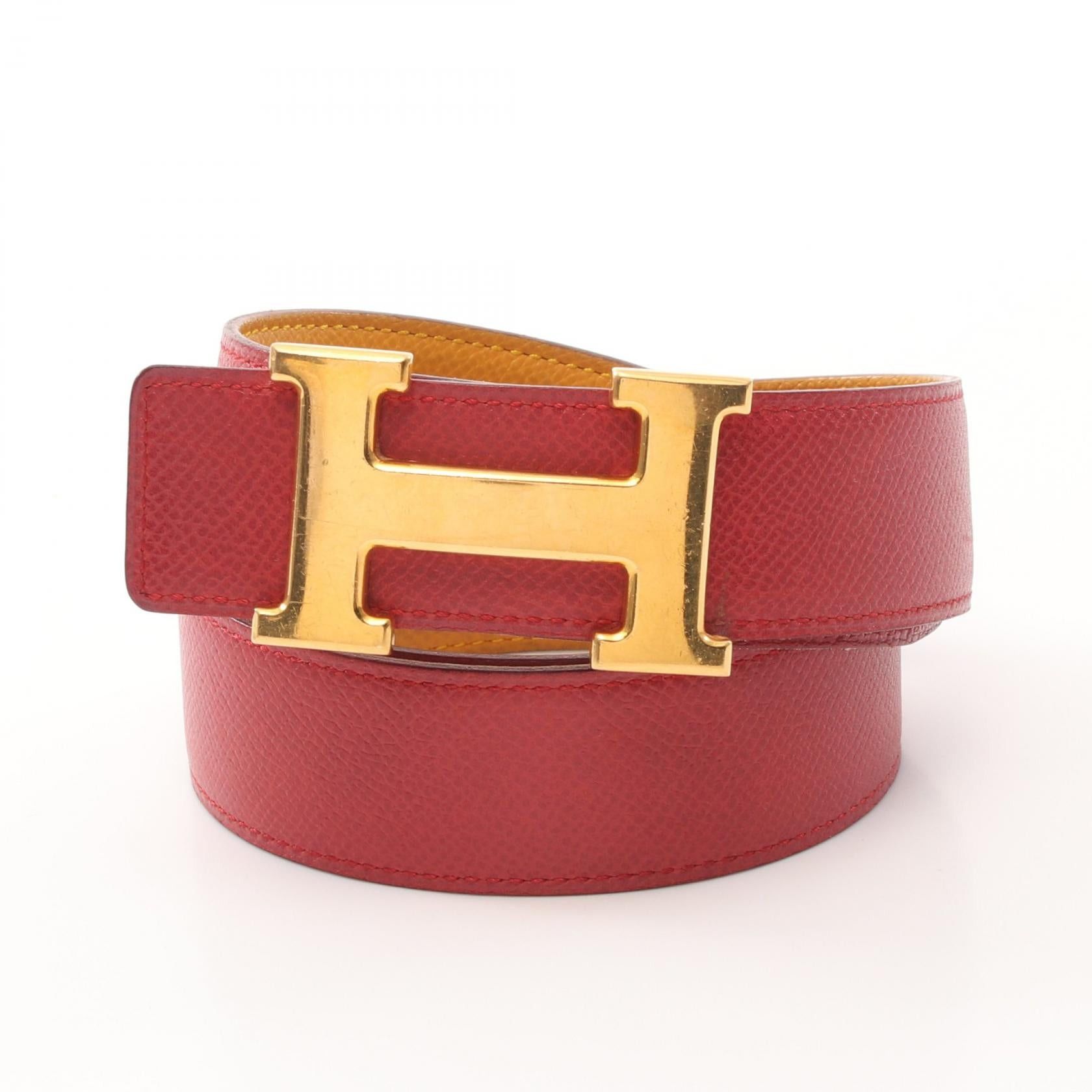 Hermes Hermes Constance H-Belt Jaune Rougewif Belt Courchevel Yellow Red Gold Hardware Reversible □B Stamp (Manufactured Around 1998) Size ONE SIZE - 6 Thumbnail