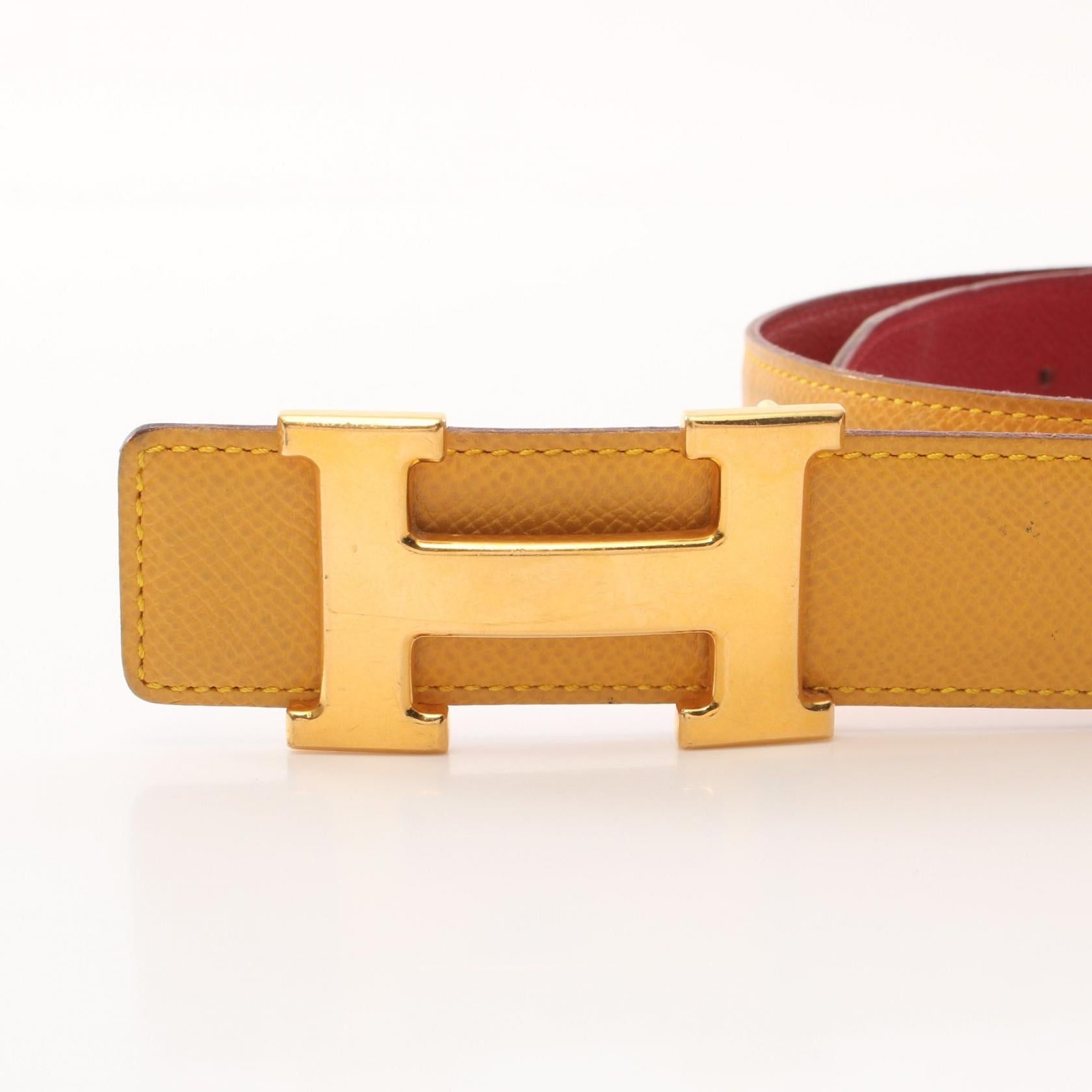 Hermes Hermes Constance H-Belt Jaune Rougewif Belt Courchevel Yellow Red Gold Hardware Reversible □B Stamp (Manufactured Around 1998) Size ONE SIZE - 2 Thumbnail