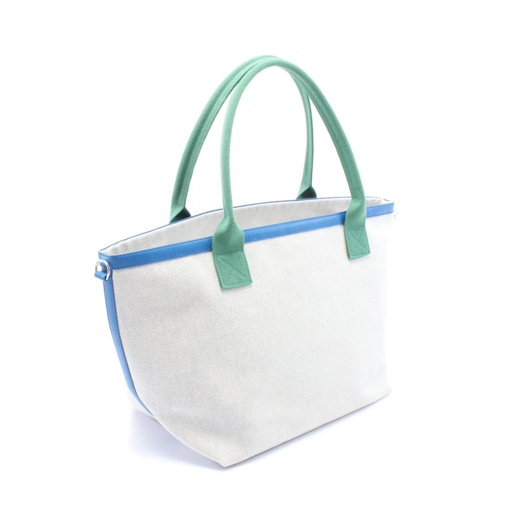 Hermes Hermes Petite Ash Soukabas Handbag Tote Bag Toile Leather Gray Blue Silver Hardware Size ONE SIZE - 2 Thumbnail