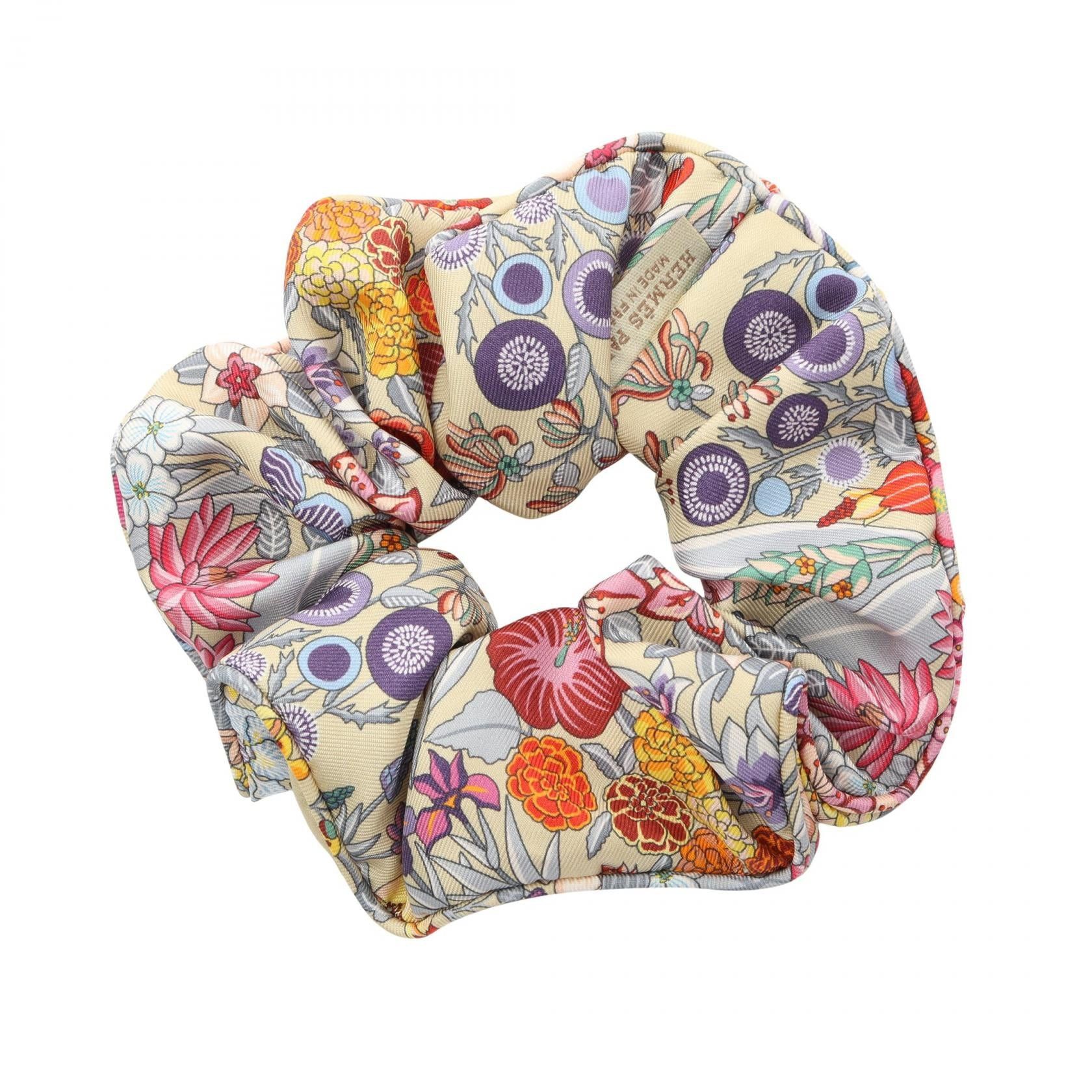 Hermes Hermes Harper Avalon Stitch Scrunchie Hair Accessory Floral Pattern Silk Beige Multicolor Size ONE SIZE - 2 Thumbnail