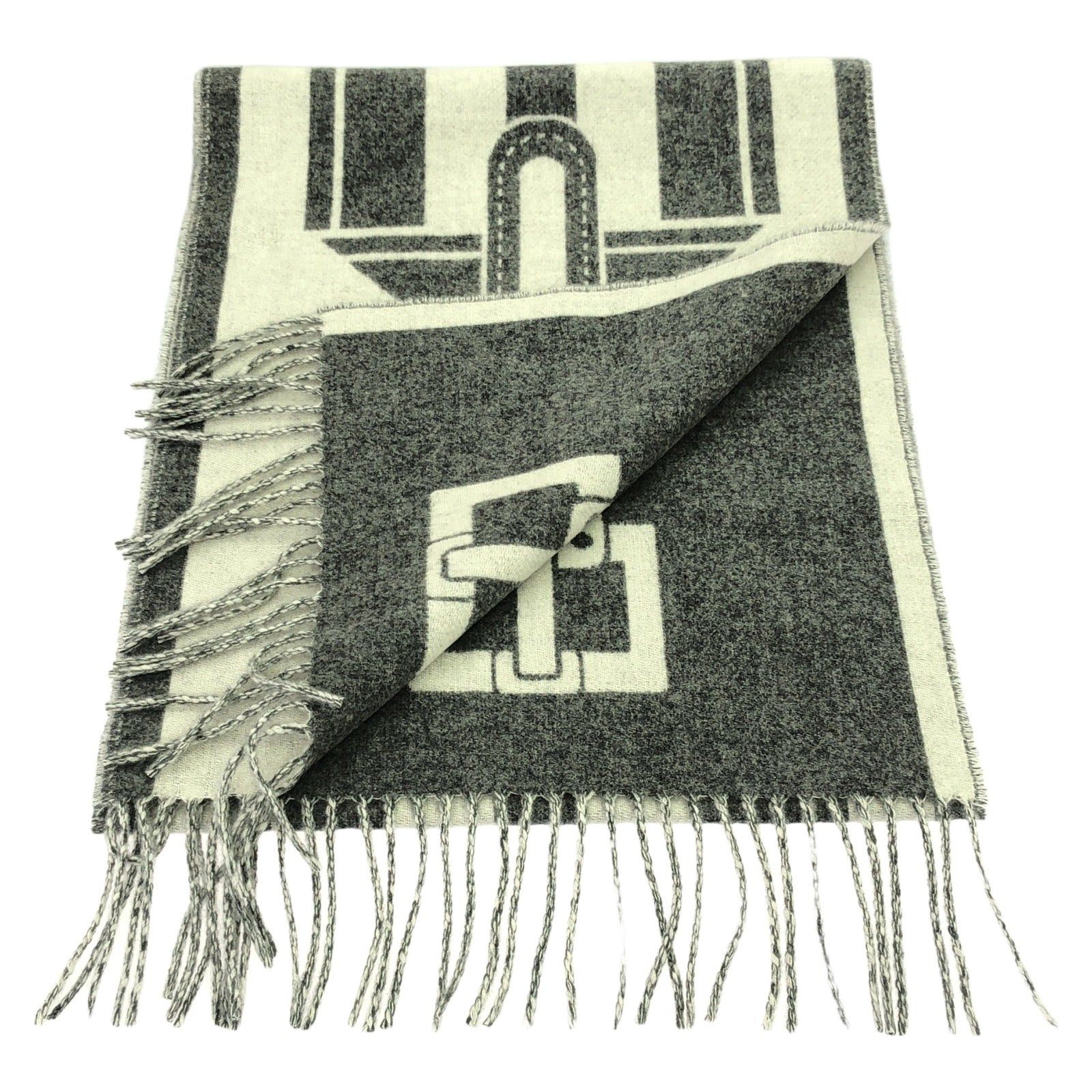 Hermes Hermes Cashmere Scarf ”Sangle” Gray Size ONE SIZE - 2 Thumbnail