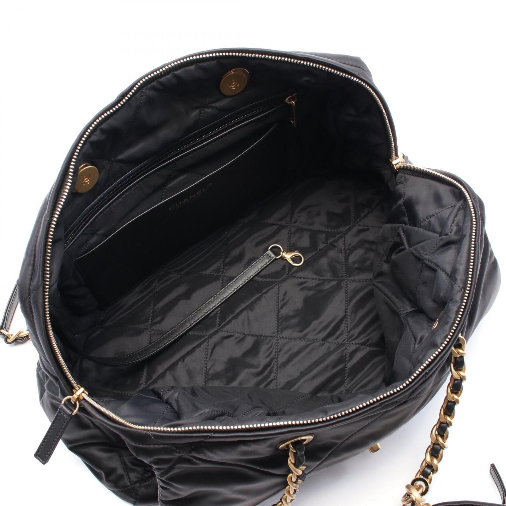 Chanel Chanel Matelasse Large Bowling Bag Chain Shoulder Nylon Leather Black Gold Hardware Size ONE SIZE - 3 Thumbnail