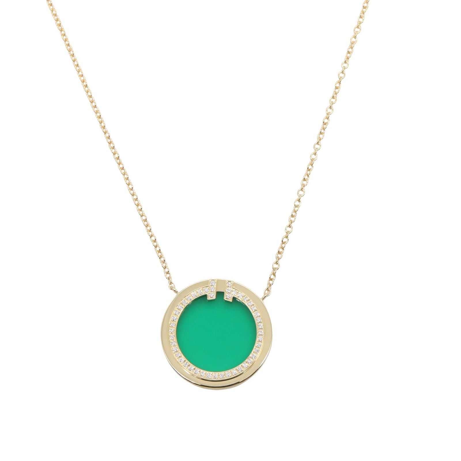 Tiffany & Co. Tiffany Co T Circle Necklace Green Agate Diamond K18 (Yellow Gold) Clear Size ONE SIZE - 2 Thumbnail