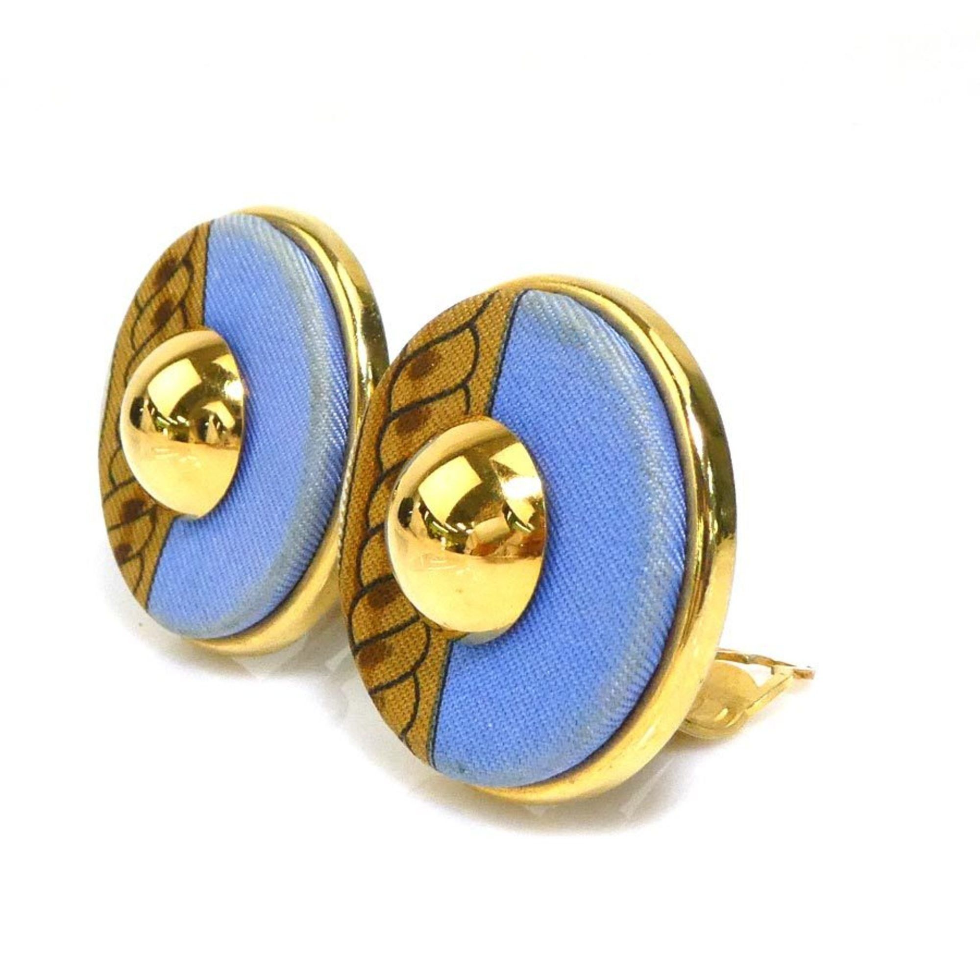 Hermes Hermes Earrings Metal Silk Gold Blue Brown Women's e60310a Size ONE SIZE - 2 Thumbnail