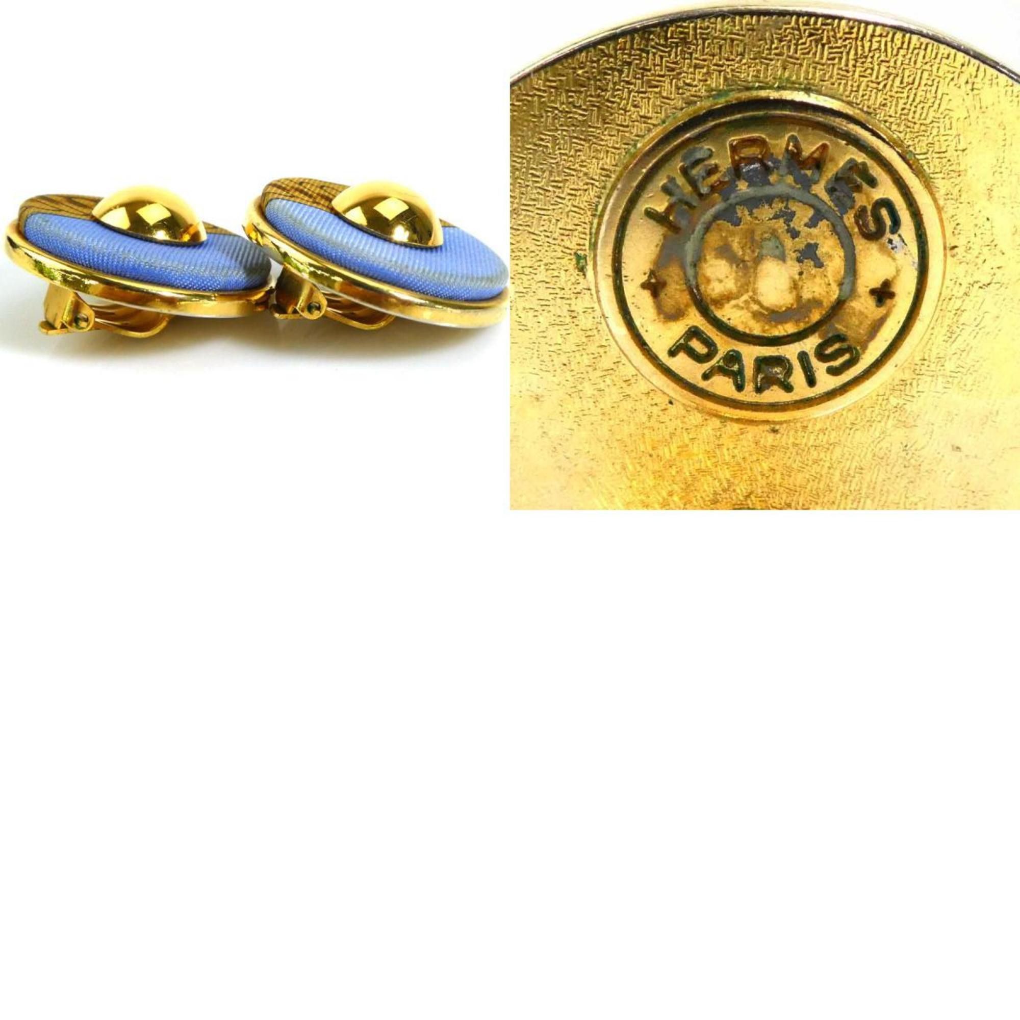 Hermes Hermes Earrings Metal Silk Gold Blue Brown Women's e60310a Size ONE SIZE - 5 Thumbnail
