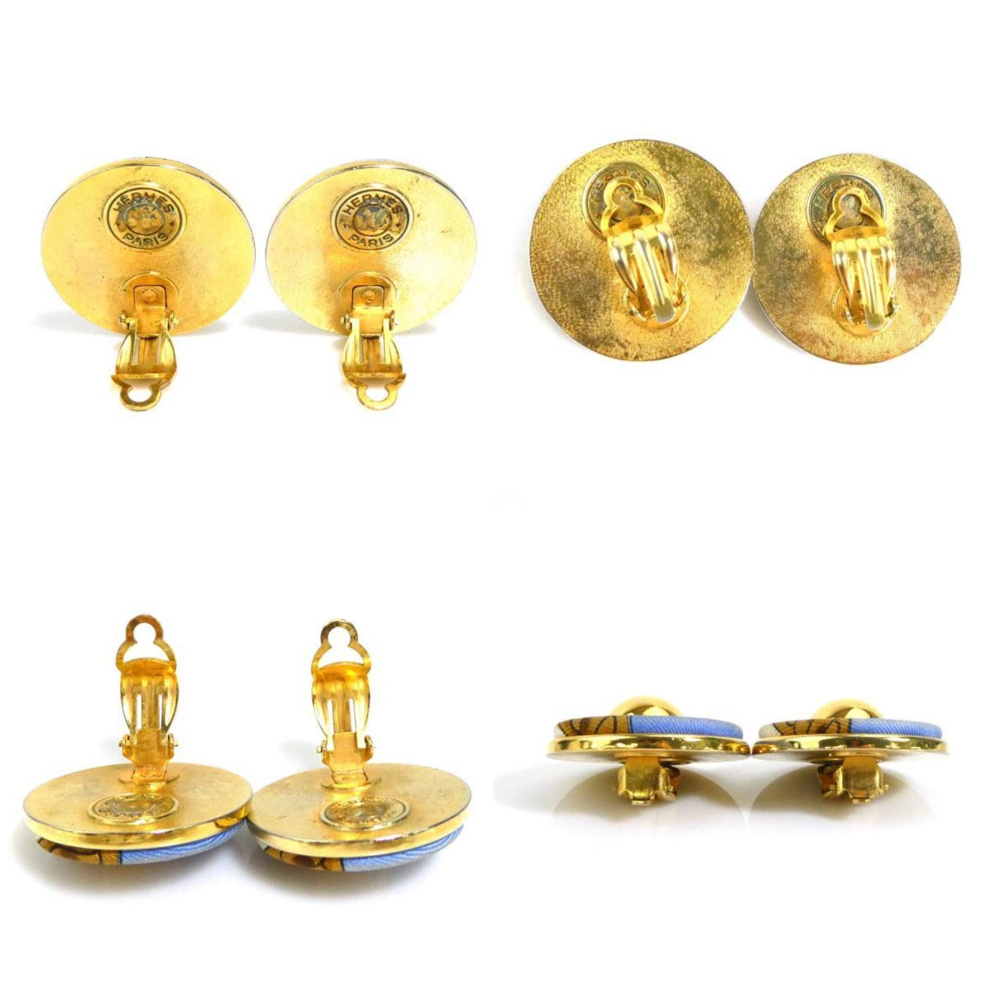 Hermes Hermes Earrings Metal Silk Gold Blue Brown Women's e60310a Size ONE SIZE - 4 Thumbnail