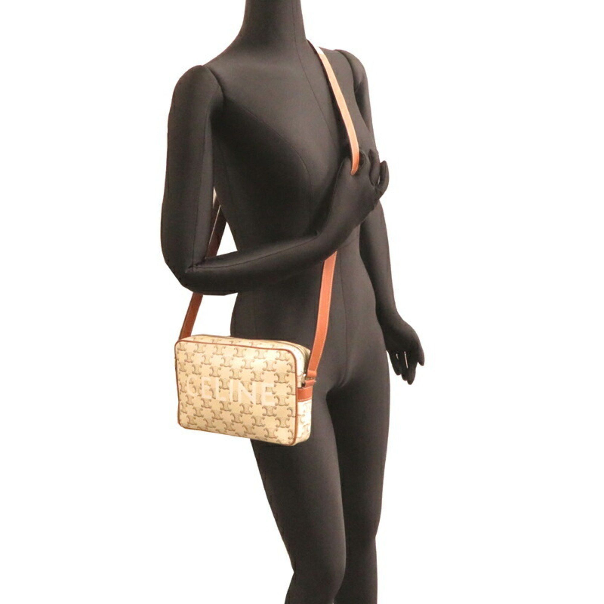 Celine Celine Women's and Men's Shoulder Bag 194502 PVC Triomphe White Size ONE SIZE - 9 Thumbnail