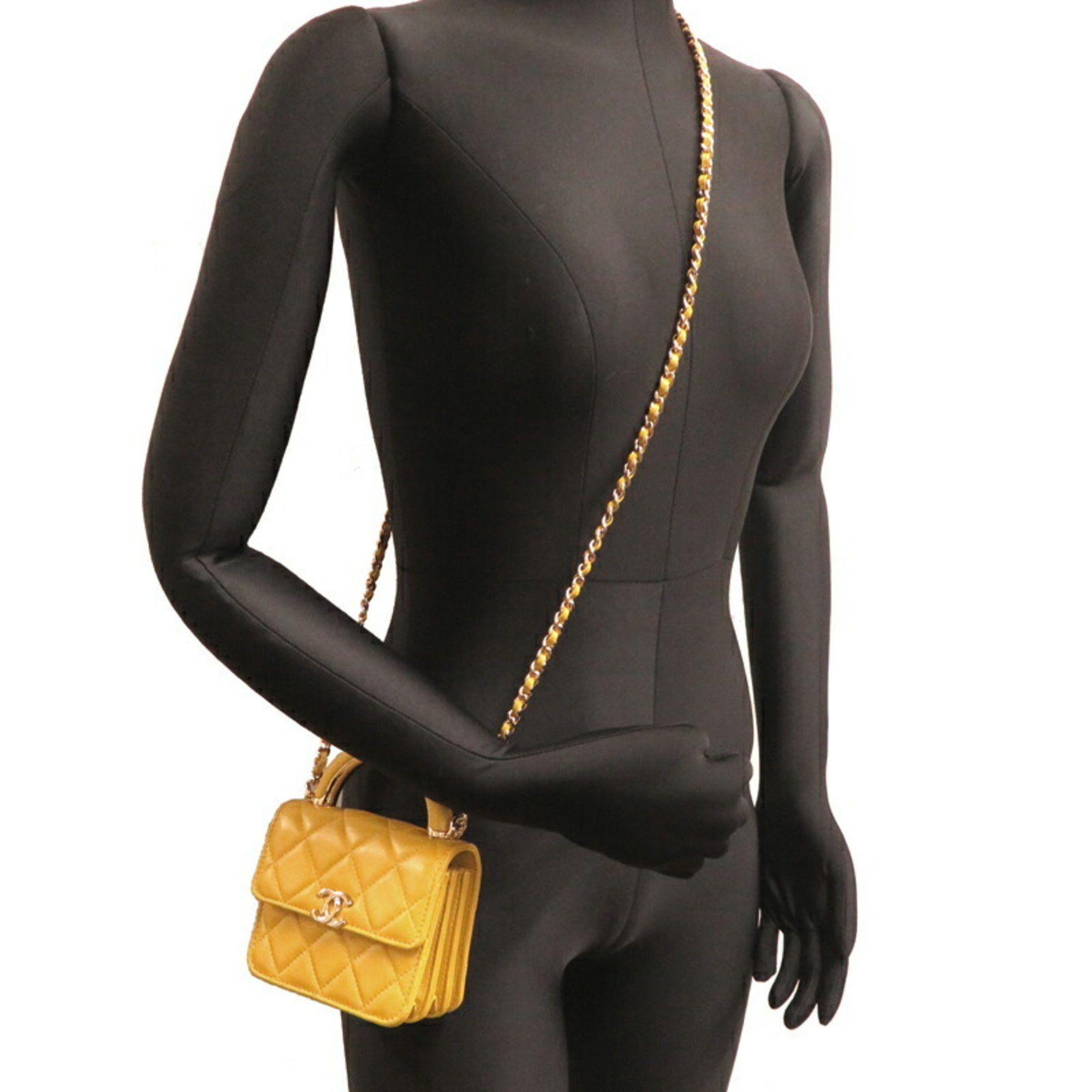Chanel Chanel Mini Matelasse Chain Women's Shoulder Bag AP2845 Lambskin Yellow Size ONE SIZE - 9 Thumbnail
