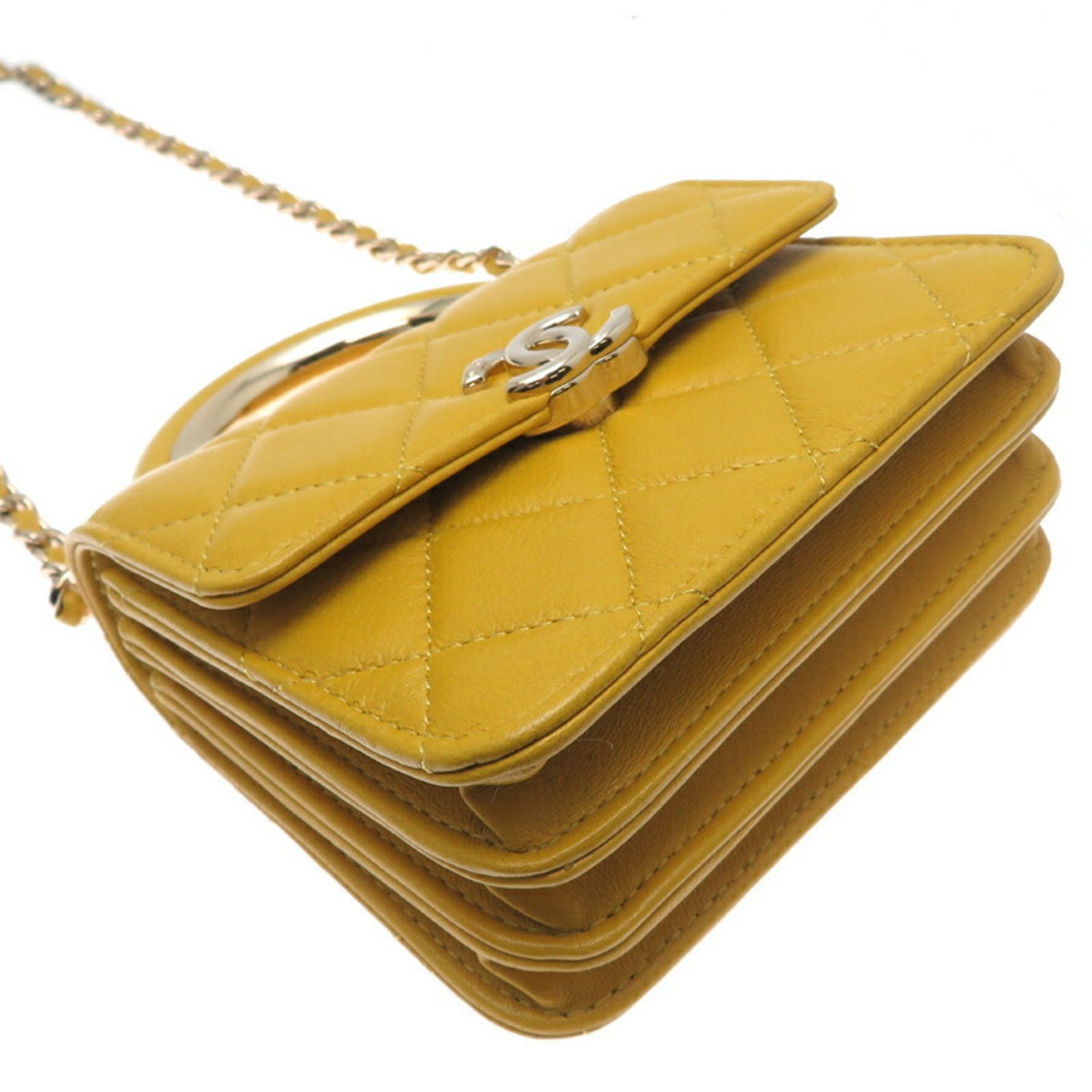 Chanel Chanel Mini Matelasse Chain Women's Shoulder Bag AP2845 Lambskin Yellow Size ONE SIZE - 3 Thumbnail