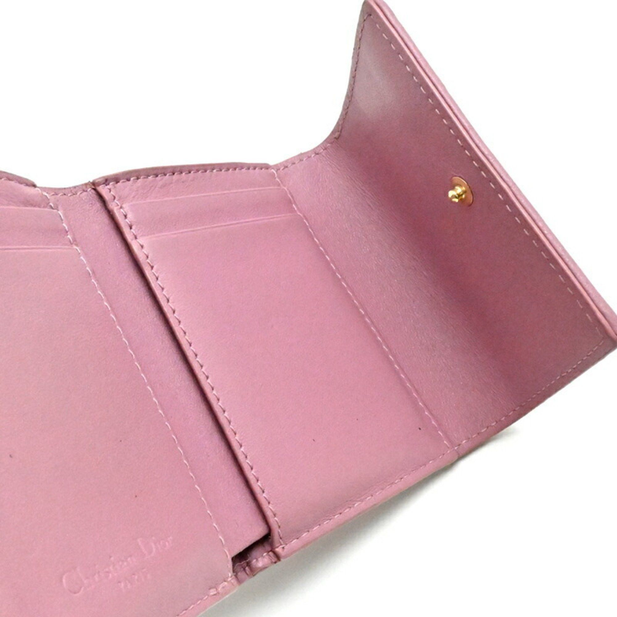 Dior Christian Dior Lotus Wallet Women's Tri-fold S0181 ONMJ Leather Dark Pink Size ONE SIZE - 5 Thumbnail
