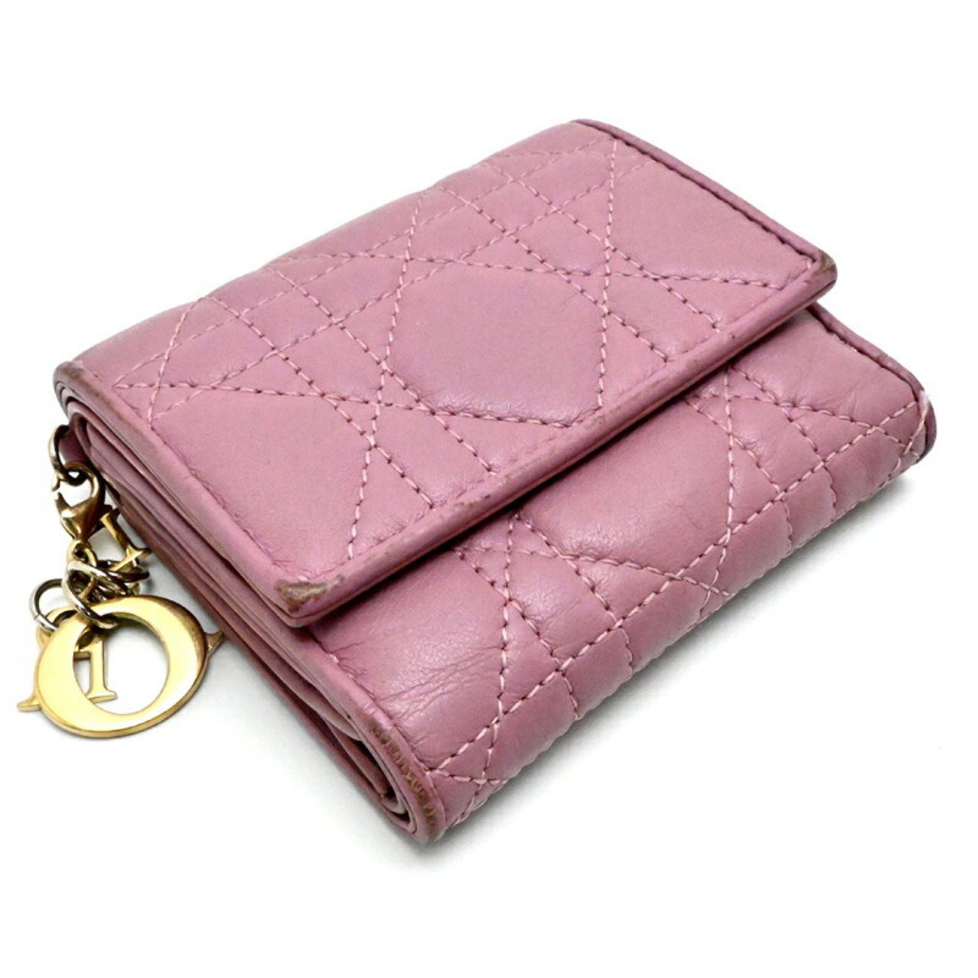Dior Christian Dior Lotus Wallet Women's Tri-fold S0181 ONMJ Leather Dark Pink Size ONE SIZE - 3 Thumbnail