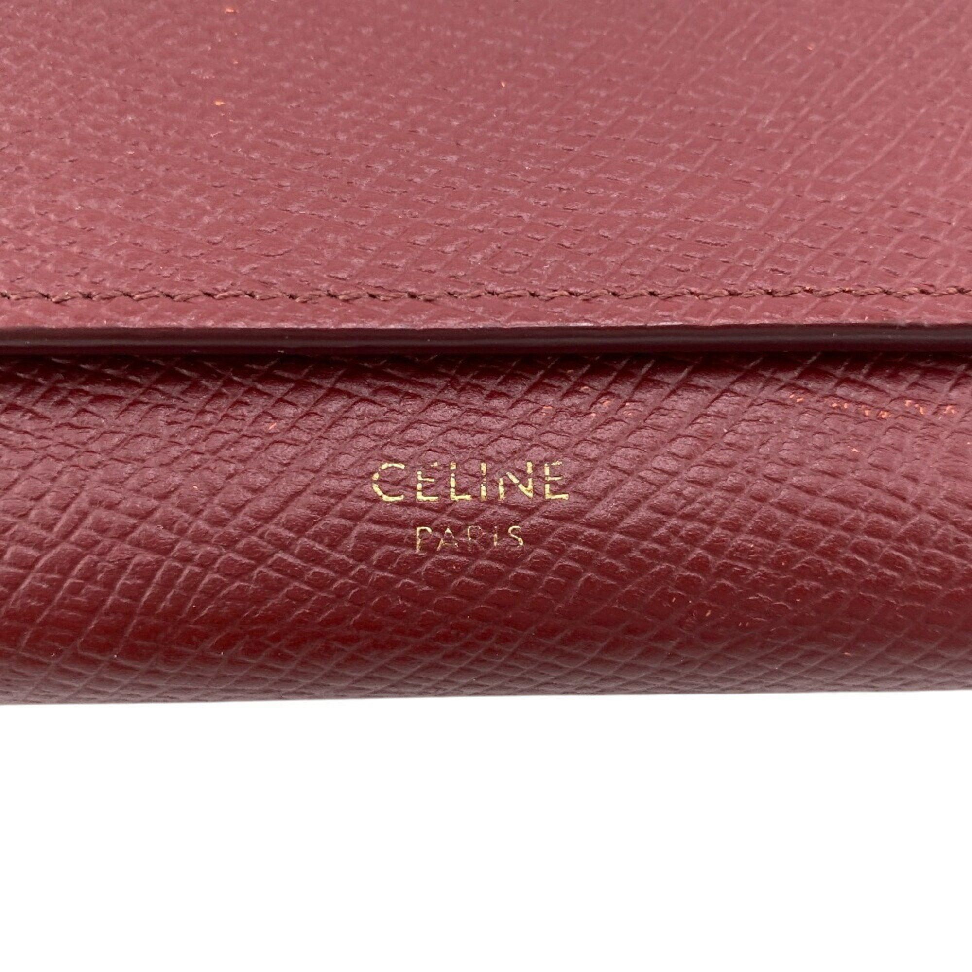 Celine CELINE 10B563 BEL LARGE FLAP WALLET Long wallet Wine red Women's Size ONE SIZE - 8 Thumbnail