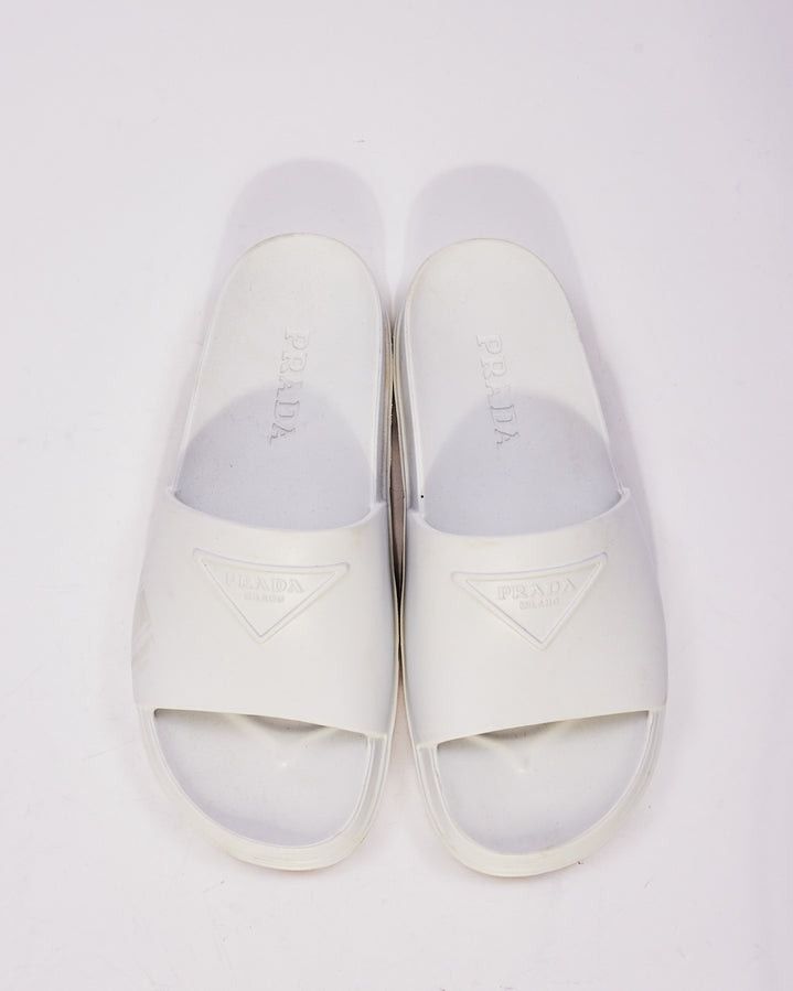 Prada triangle-logo rubber slides white Size US 11 / IT 41 - 5 Thumbnail