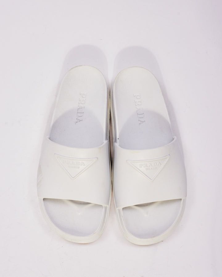 Prada triangle-logo rubber slides white Size US 12 / IT 42 - 5 Thumbnail