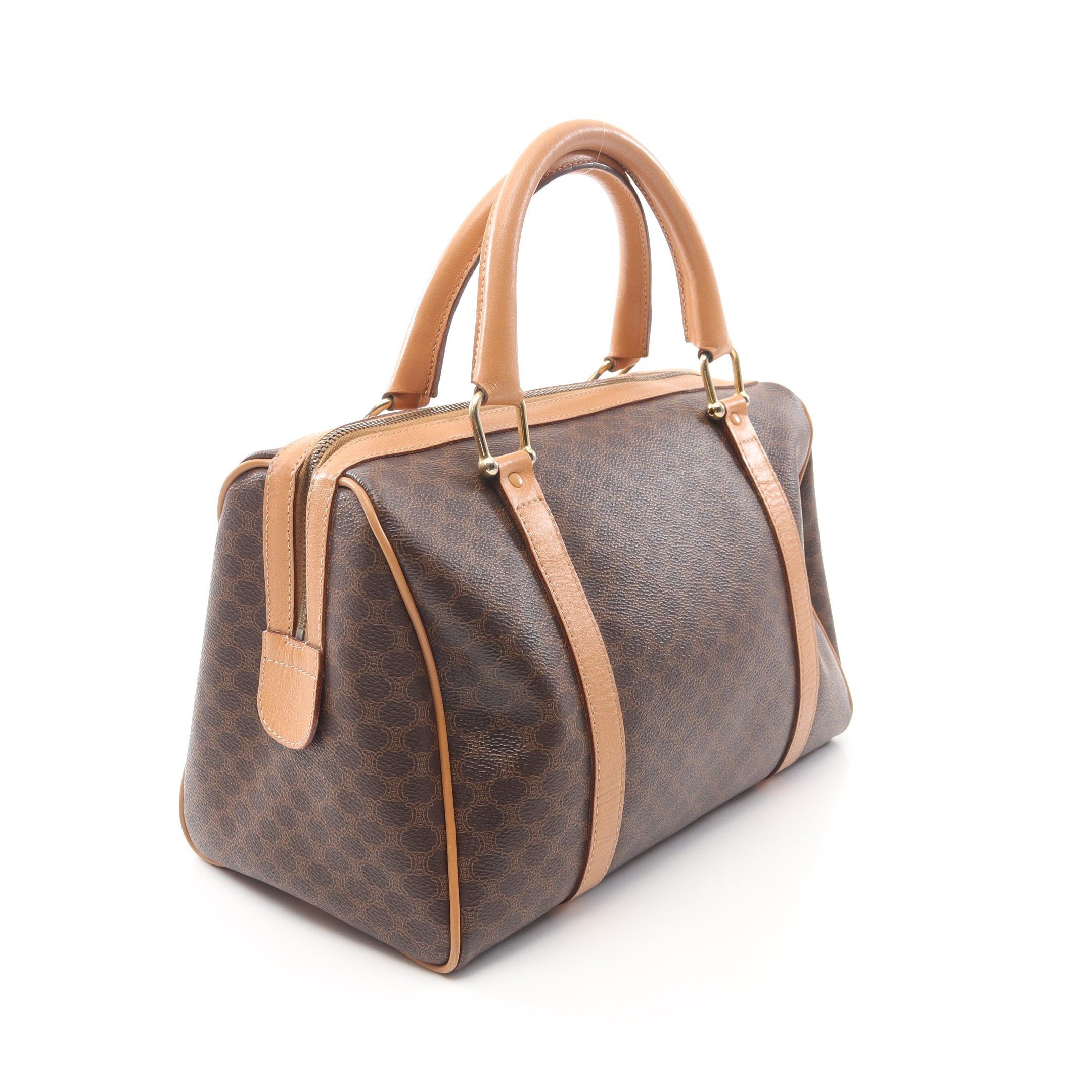 Celine Celine Macadam Handbag Mini Boston Bag Leather Dark Brown Beige Size ONE SIZE - 2 Thumbnail