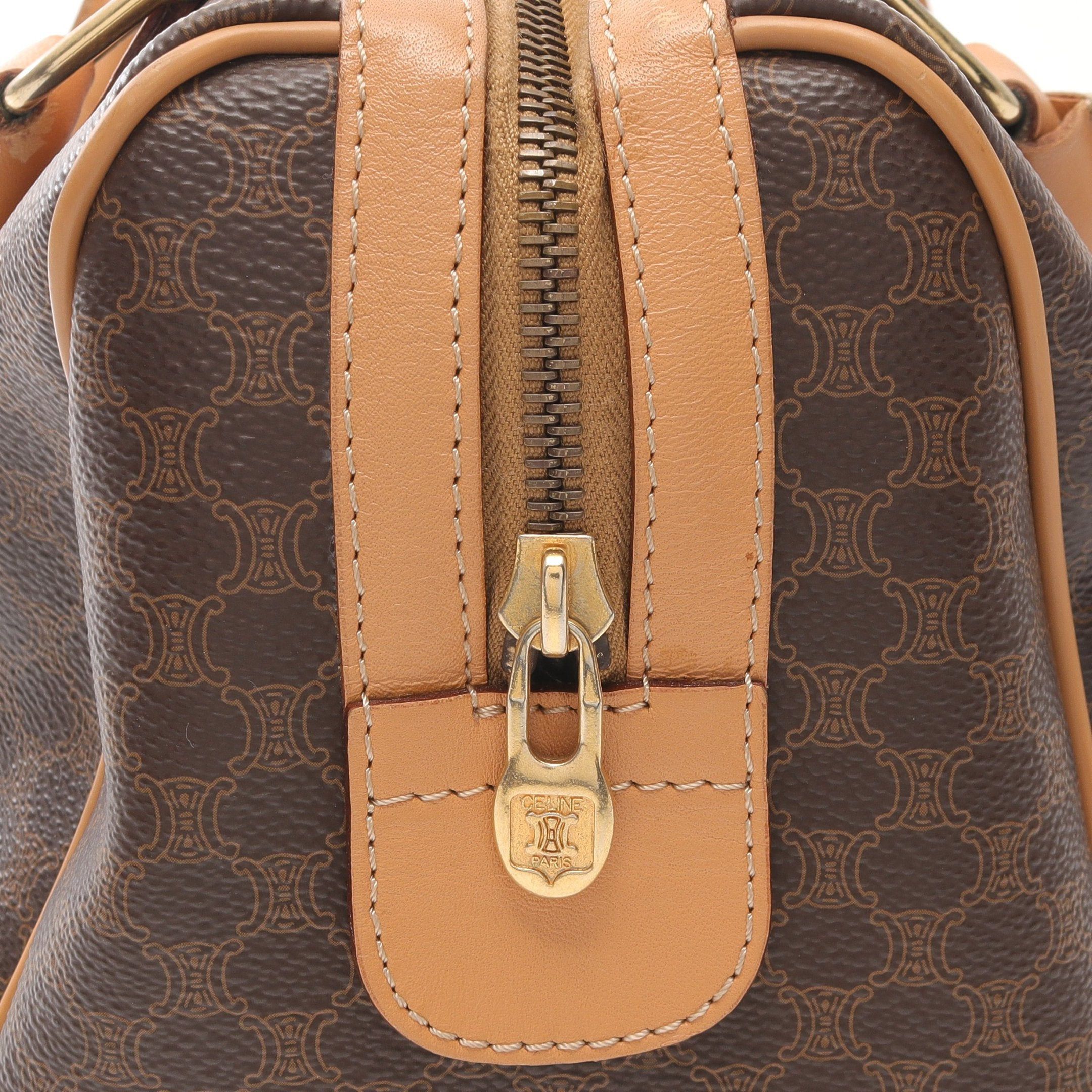 Celine Celine Macadam Handbag Mini Boston Bag Leather Dark Brown Beige Size ONE SIZE - 7 Thumbnail