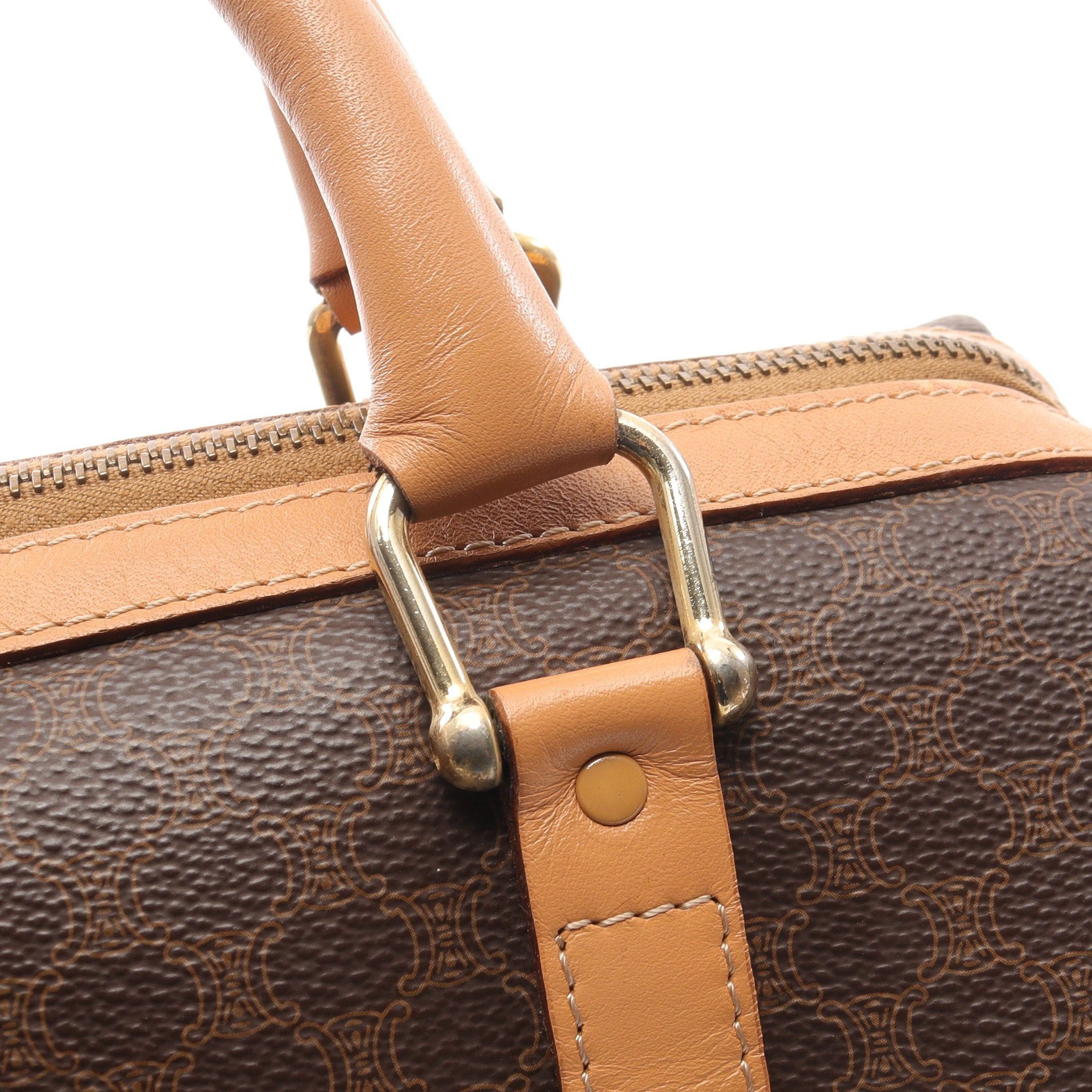 Celine Celine Macadam Handbag Mini Boston Bag Leather Dark Brown Beige Size ONE SIZE - 6 Thumbnail