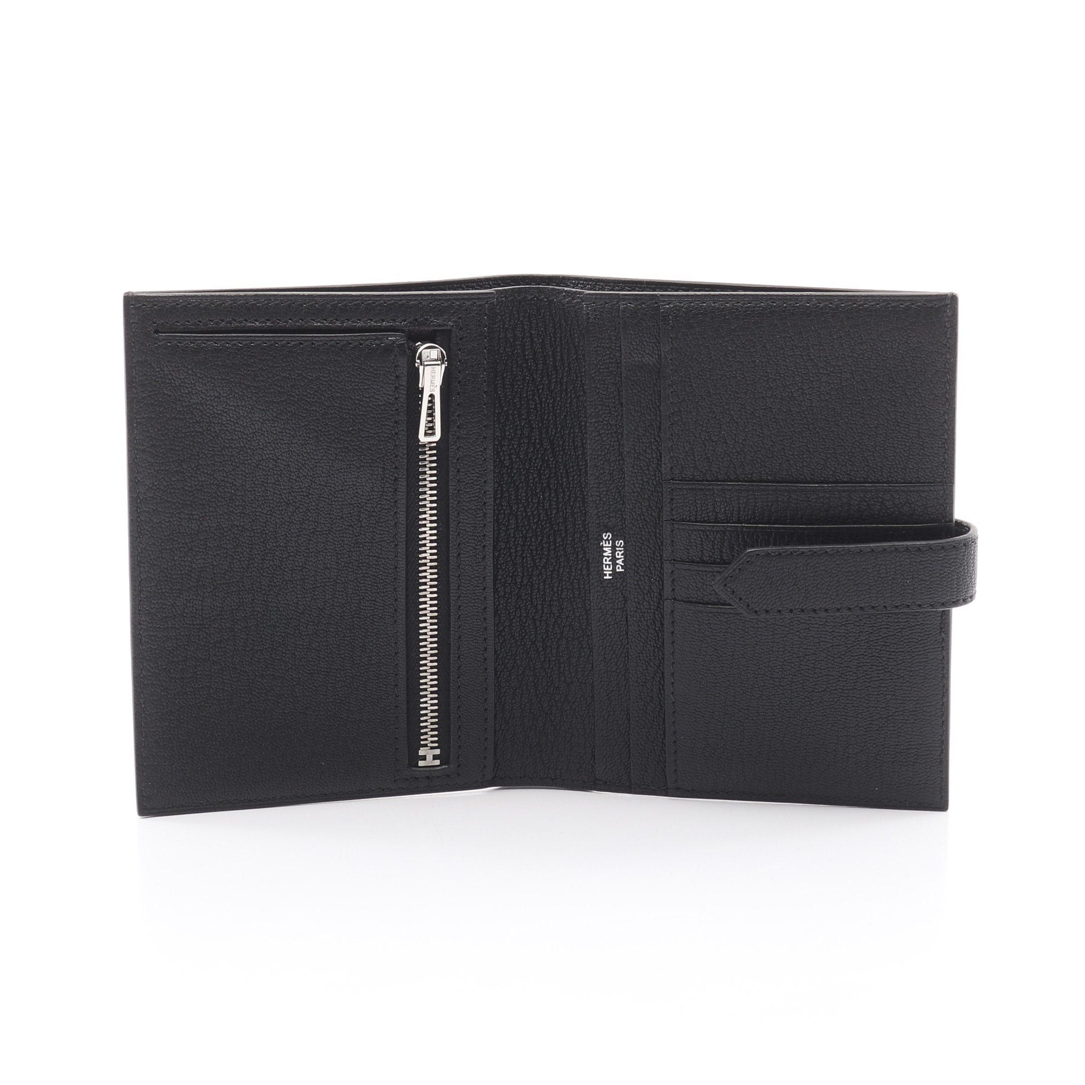 Hermes Hermes Bearn Compact Black Bi-Fold Wallet Chevre Silver Hardware Z Stamp Size ONE SIZE - 3 Thumbnail