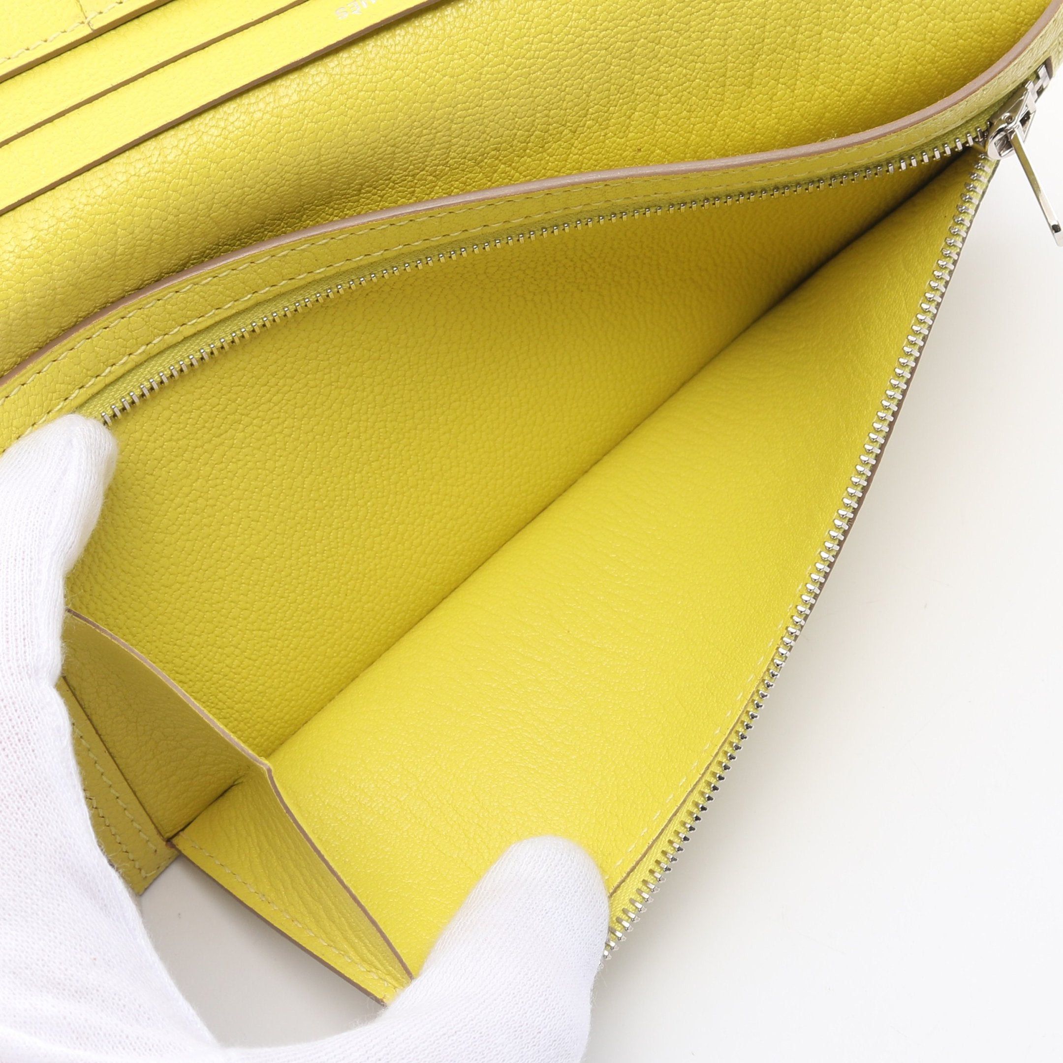 Hermes Hermes Bear Souffle Lime Bi-Fold Long Wallet Chevre Yellow Silver Hardware X Stamp Size ONE SIZE - 6 Thumbnail