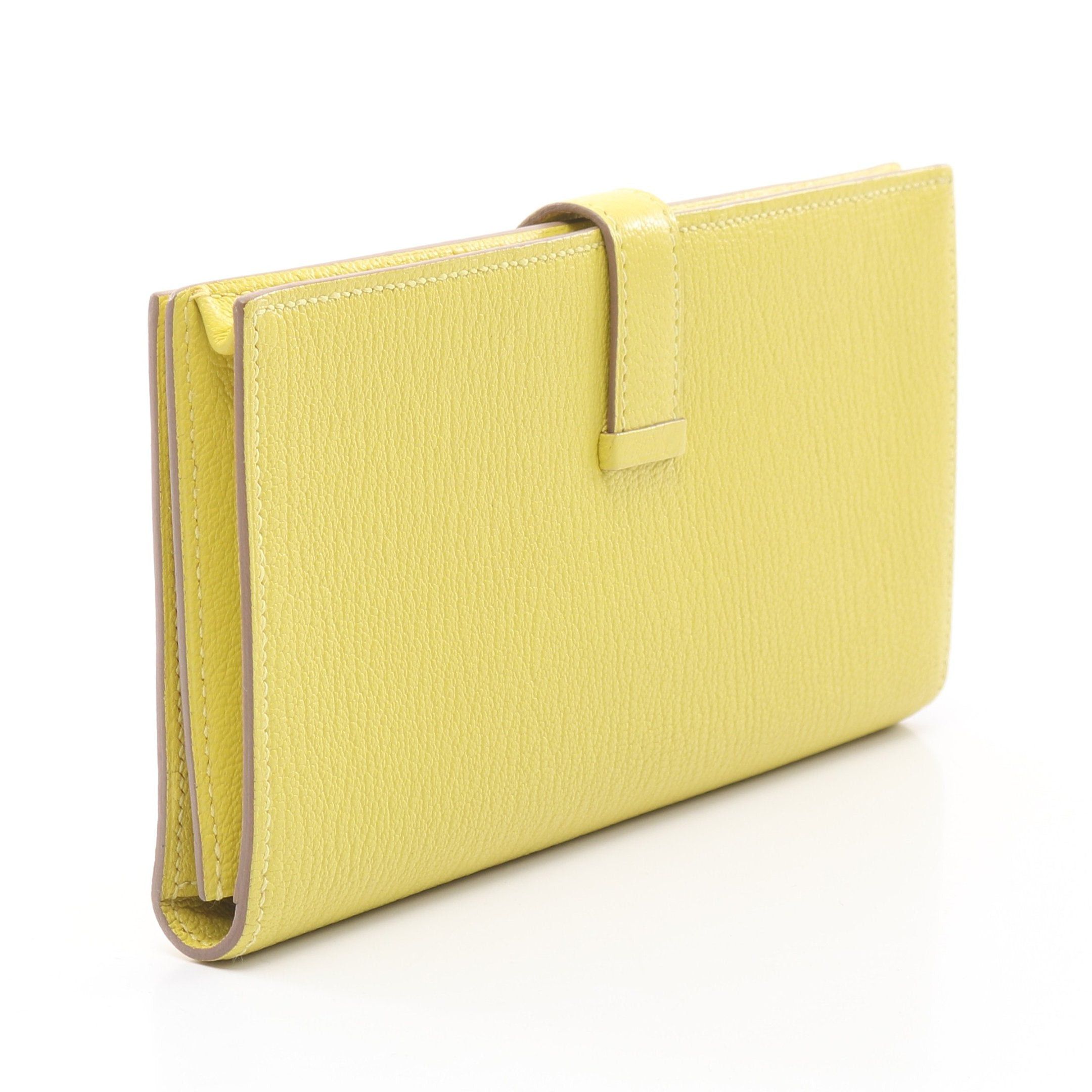 Hermes Hermes Bear Souffle Lime Bi-Fold Long Wallet Chevre Yellow Silver Hardware X Stamp Size ONE SIZE - 2 Thumbnail