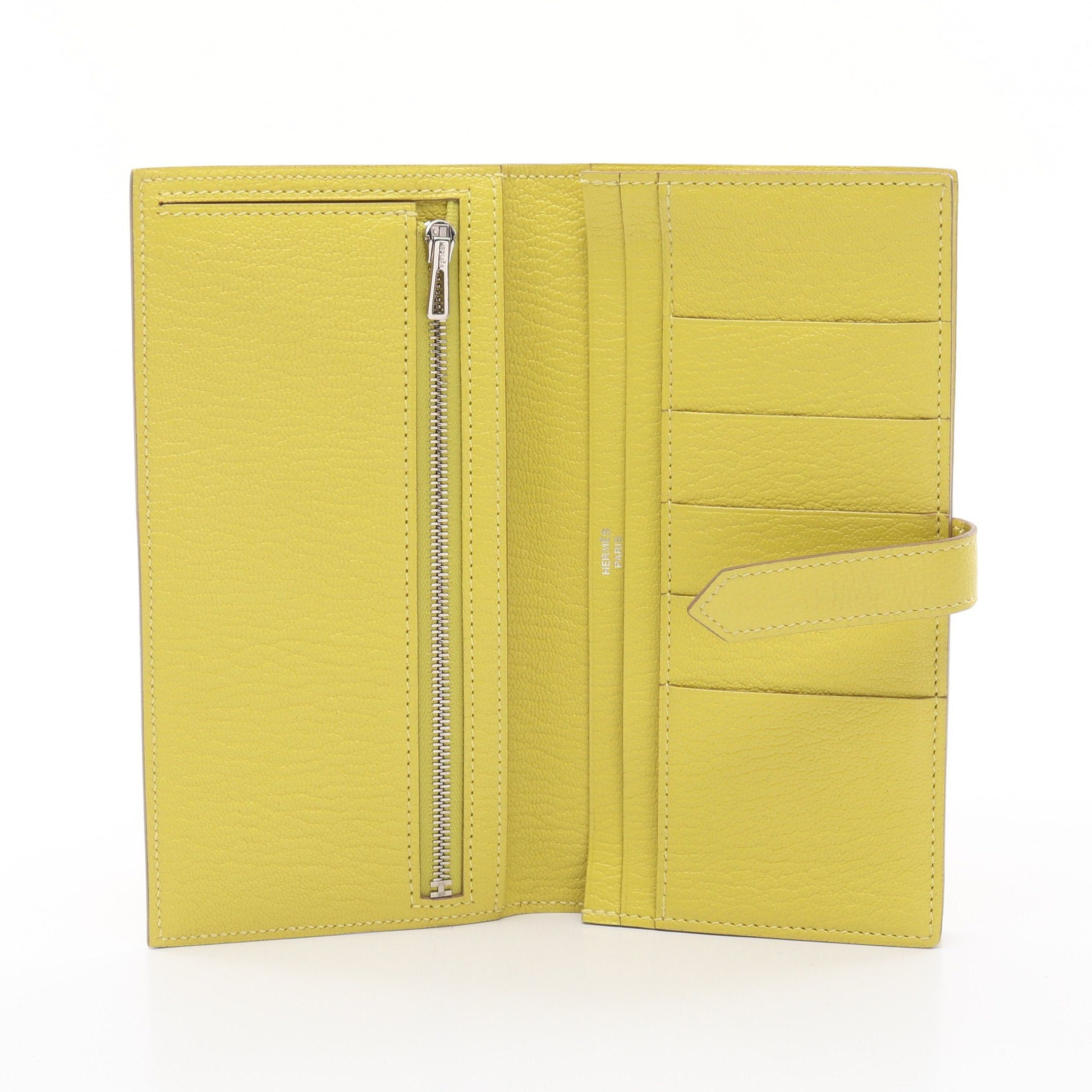 Hermes Hermes Bear Souffle Lime Bi-Fold Long Wallet Chevre Yellow Silver Hardware X Stamp Size ONE SIZE - 3 Thumbnail