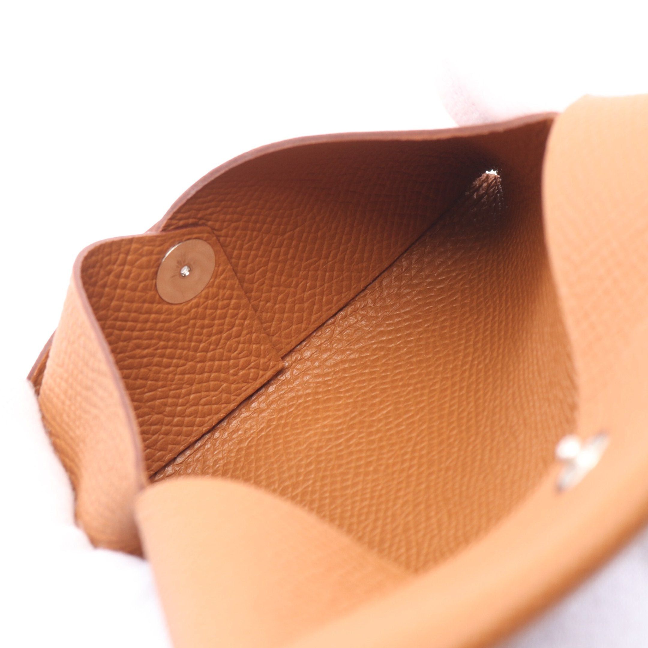 Hermes Hermes Calvi Gold Coin Purse Veau Epsom Light Brown Silver Hardware Double Engraved Size ONE SIZE - 4 Thumbnail