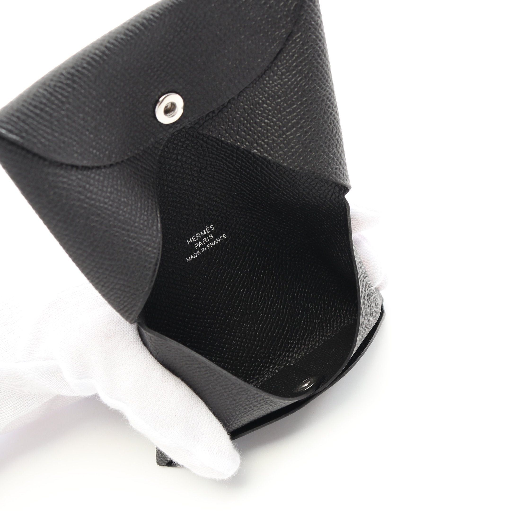 Hermes Hermes Calvi Coin Purse Veau Epsom Black Silver Hardware Double Engraved Size ONE SIZE - 3 Thumbnail