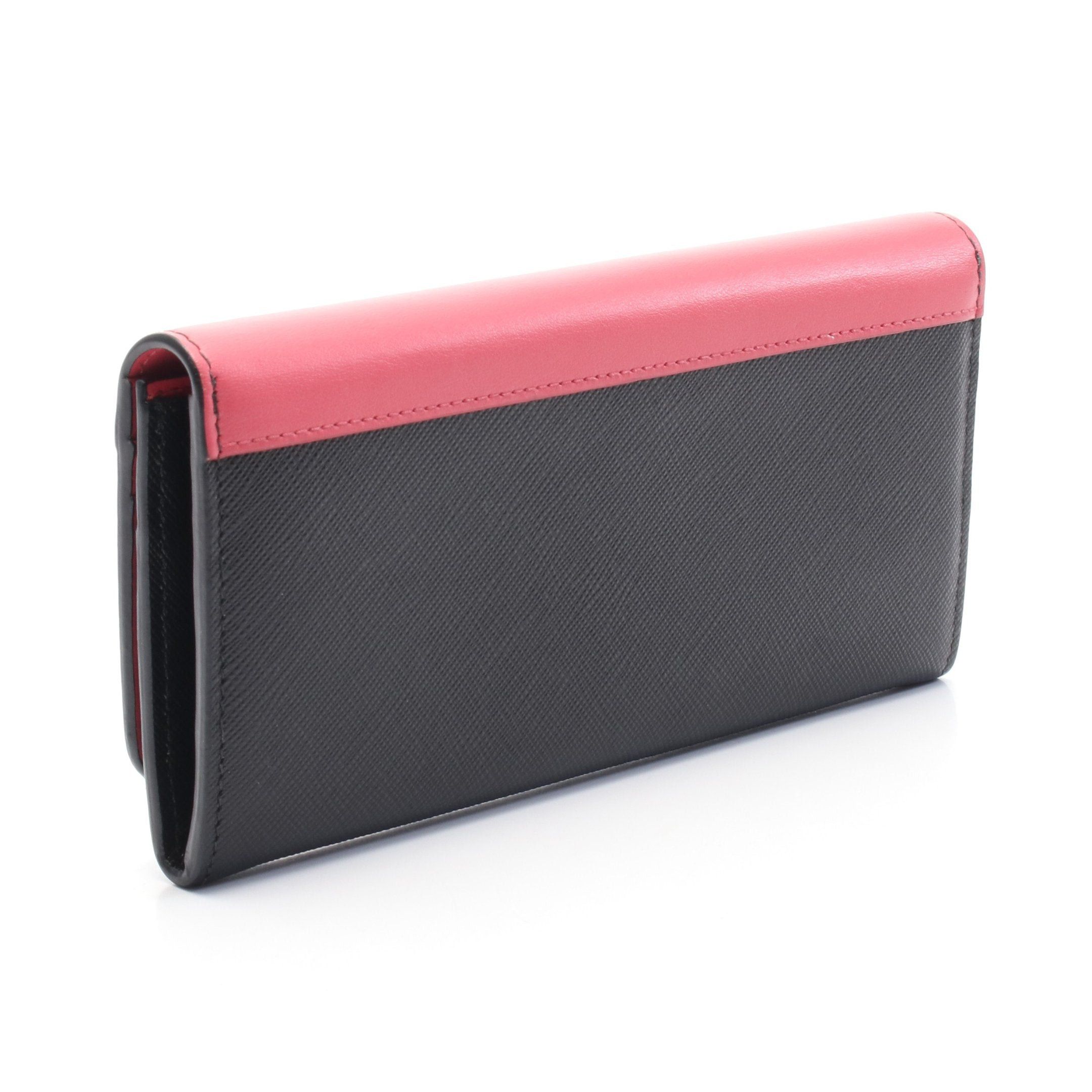 Prada Prada Bi-Fold Long Wallet Leather Black Pink Size ONE SIZE - 2 Thumbnail
