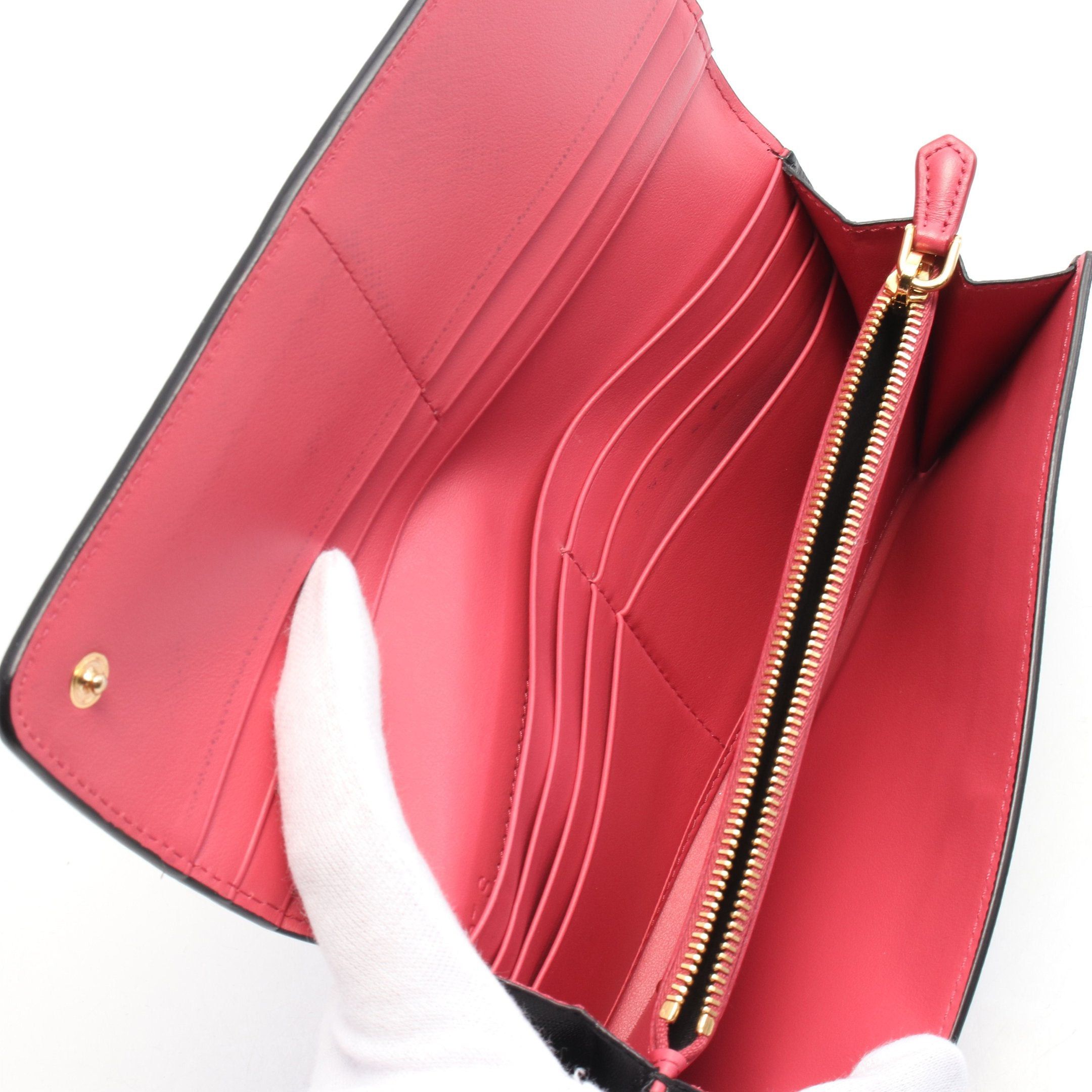 Prada Prada Bi-Fold Long Wallet Leather Black Pink Size ONE SIZE - 3 Thumbnail