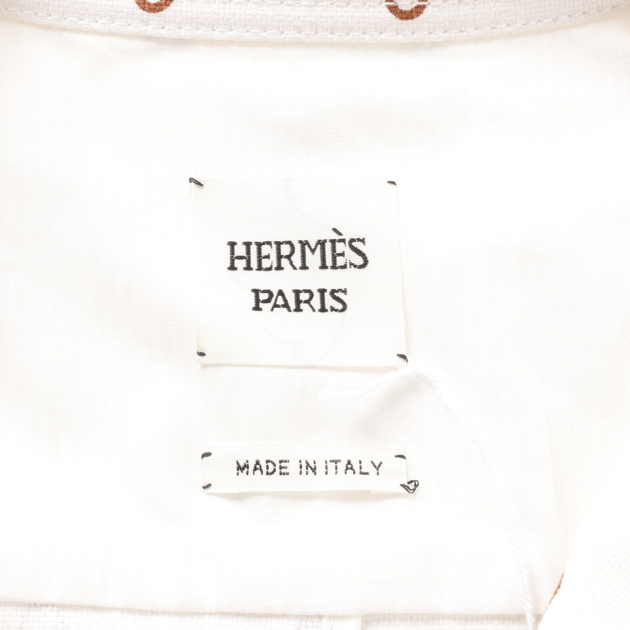 Hermes Hermes Chaîne Long Coat All-Over Pattern Cotton White Brown Serie Button Size ONE SIZE - 3 Thumbnail