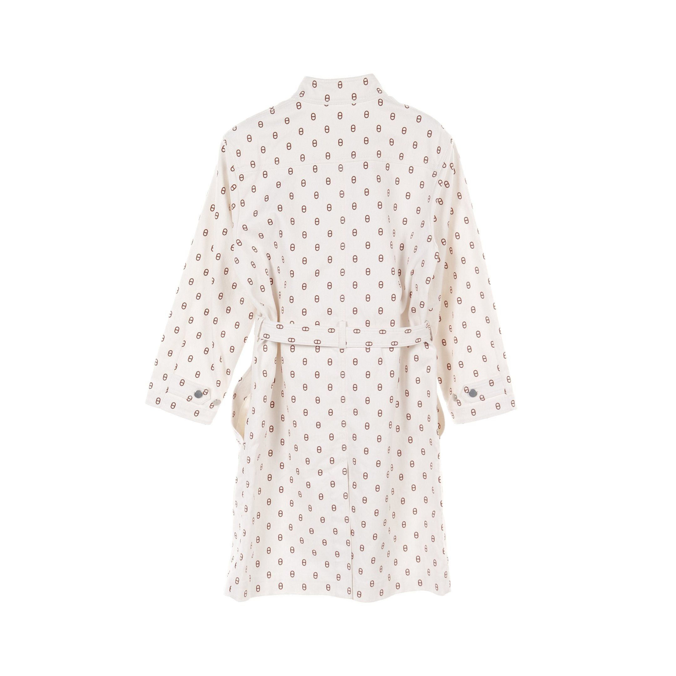 Hermes Hermes Chaîne Long Coat All-Over Pattern Cotton White Brown Serie Button Size ONE SIZE - 2 Thumbnail