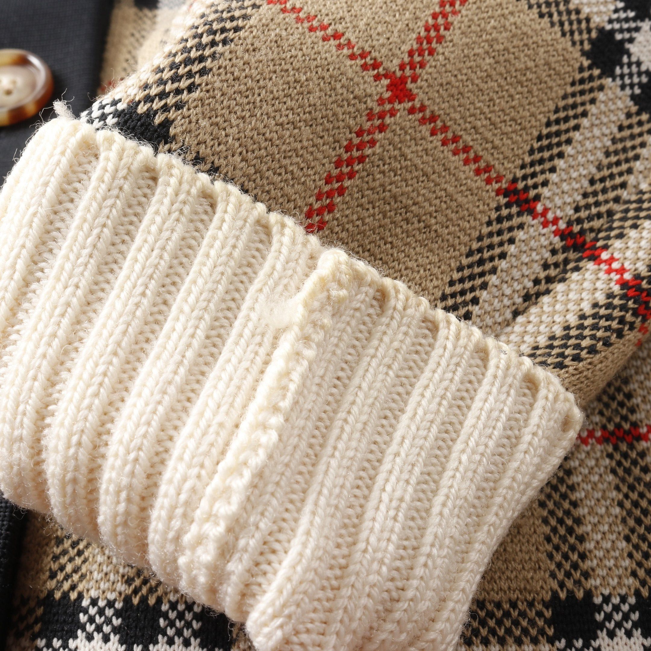 Burberry Burberry Nova Check Cardigan Wool Beige Multicolor Size ONE SIZE - 7 Thumbnail
