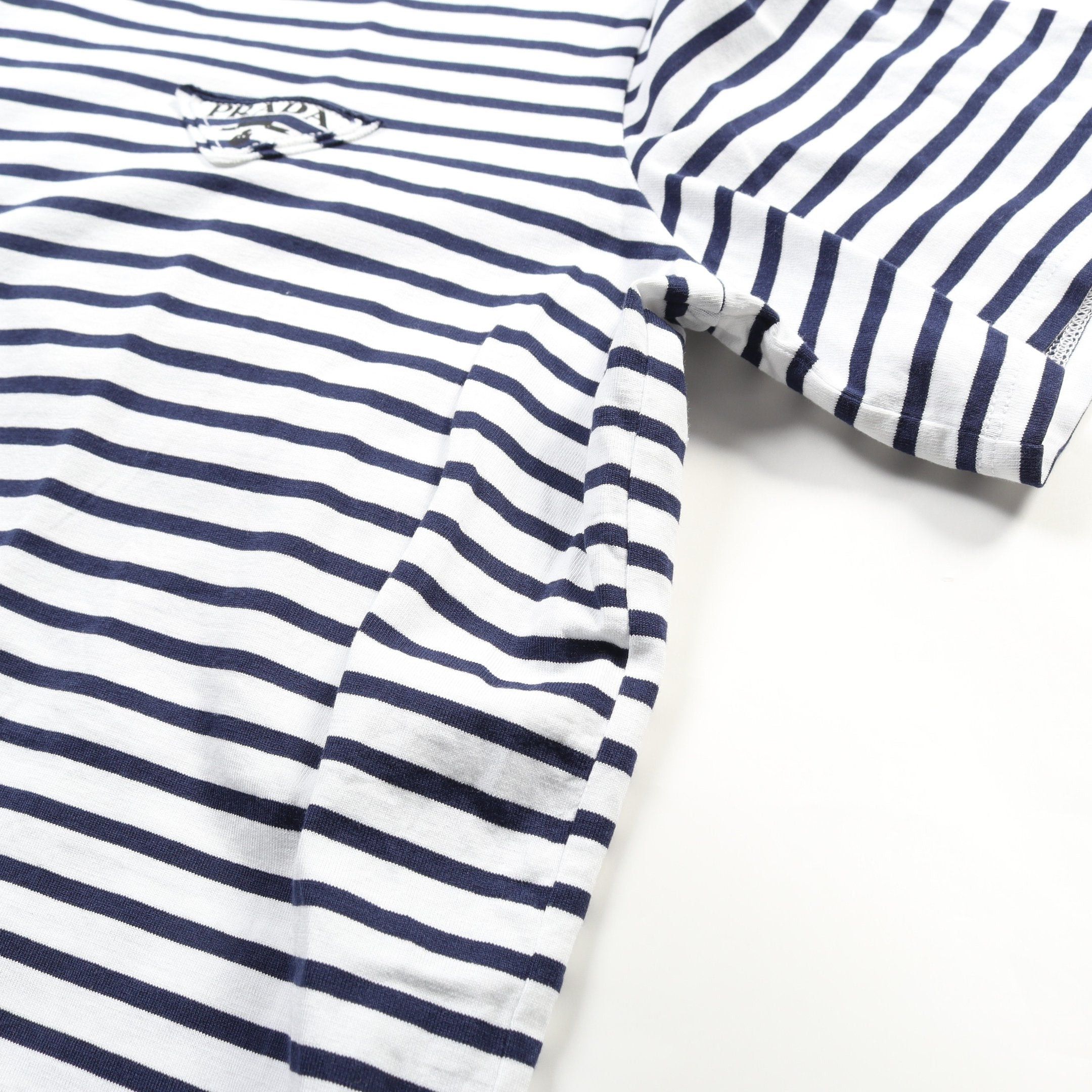 Prada Prada T-Shirt Stripes Cotton White Navy Triangle Logo Size ONE SIZE - 6 Thumbnail