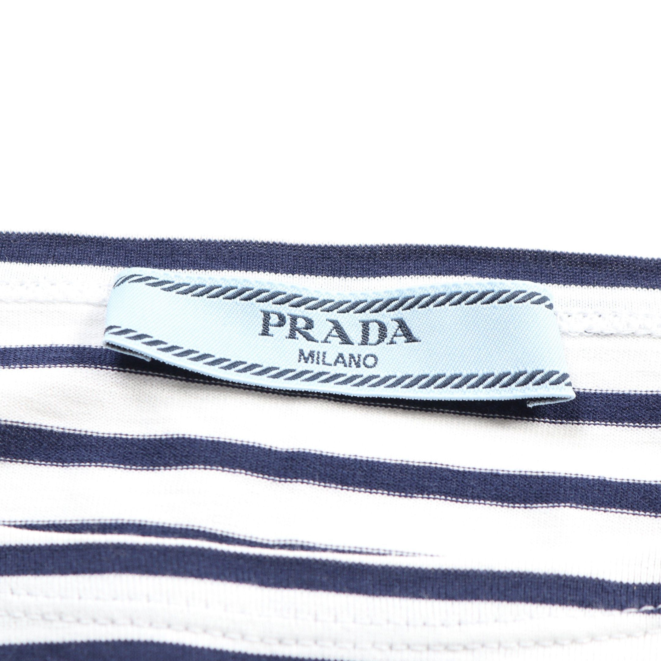Prada Prada T-Shirt Stripes Cotton White Navy Triangle Logo Size ONE SIZE - 3 Thumbnail