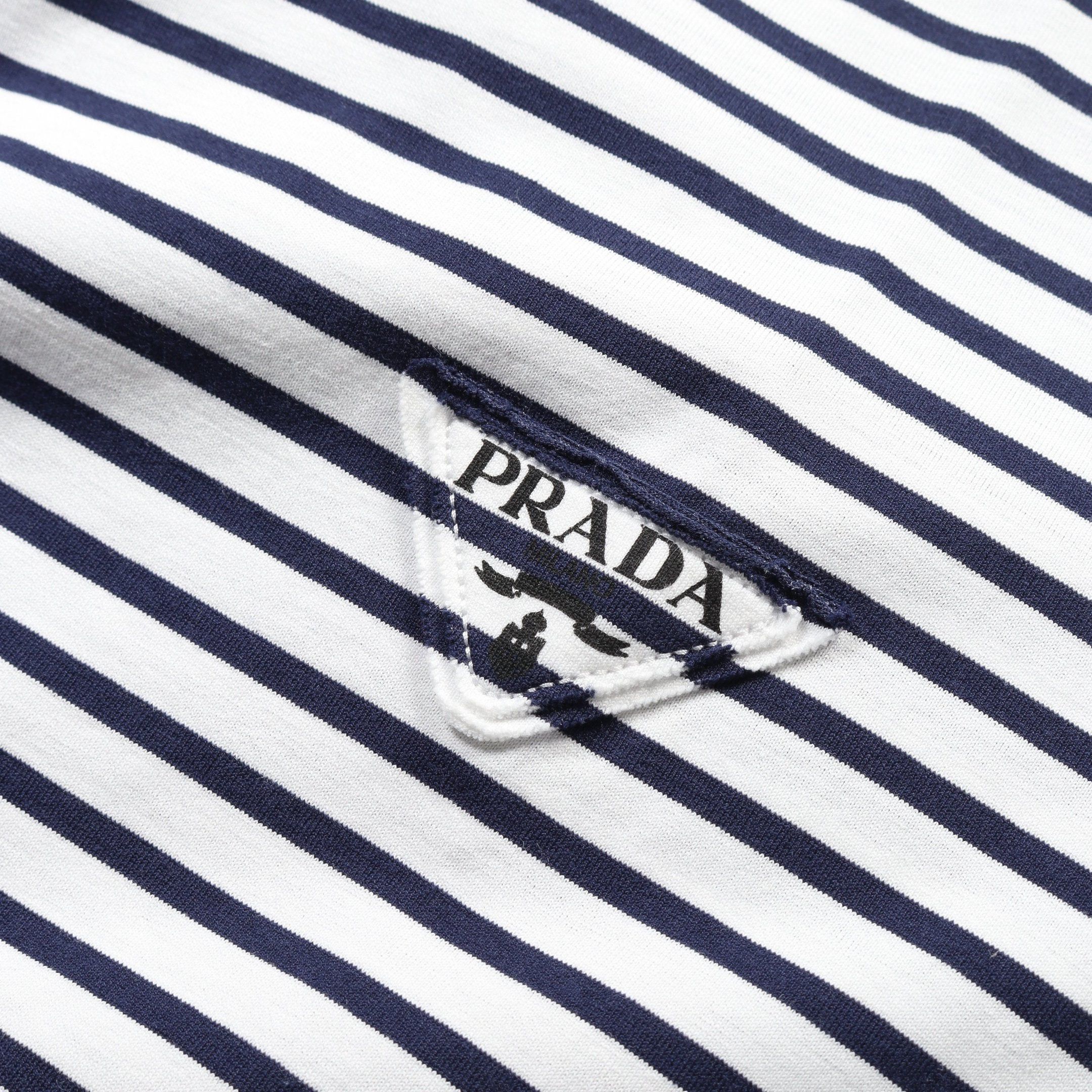 Prada Prada T-Shirt Stripes Cotton White Navy Triangle Logo Size ONE SIZE - 5 Thumbnail