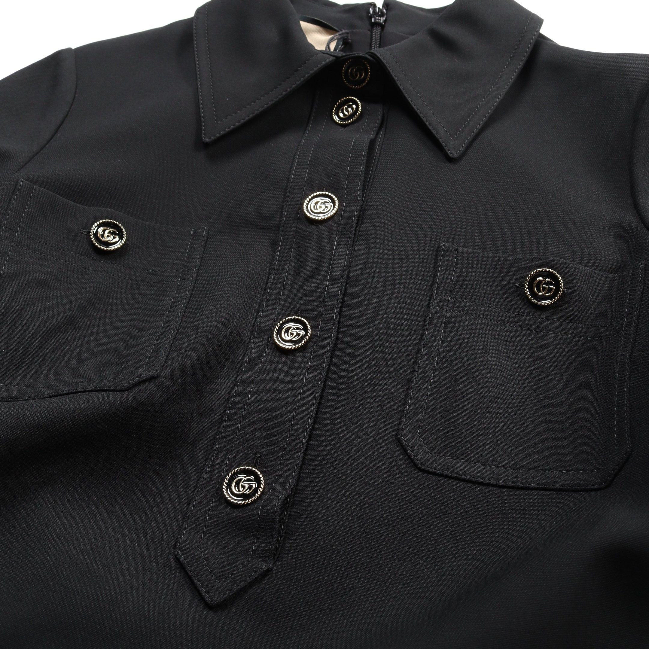 Gucci Gucci Double G One Piece Short Sleeve Silk Wool Black Size ONE SIZE - 5 Thumbnail