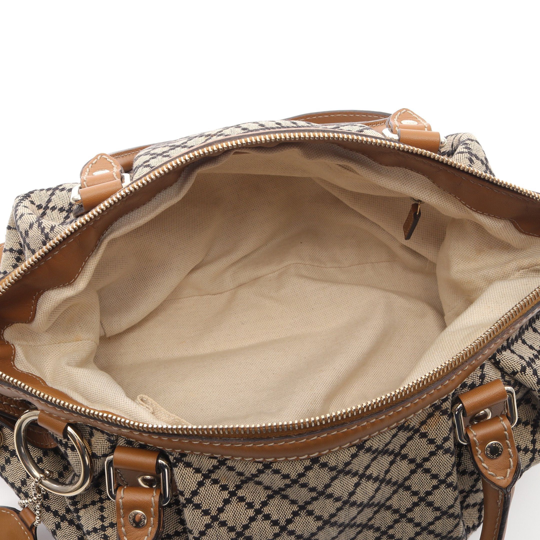 Gucci Gucci Sukey Diamante Handbag Canvas Leather Beige Light Brown Black Size ONE SIZE - 3 Thumbnail
