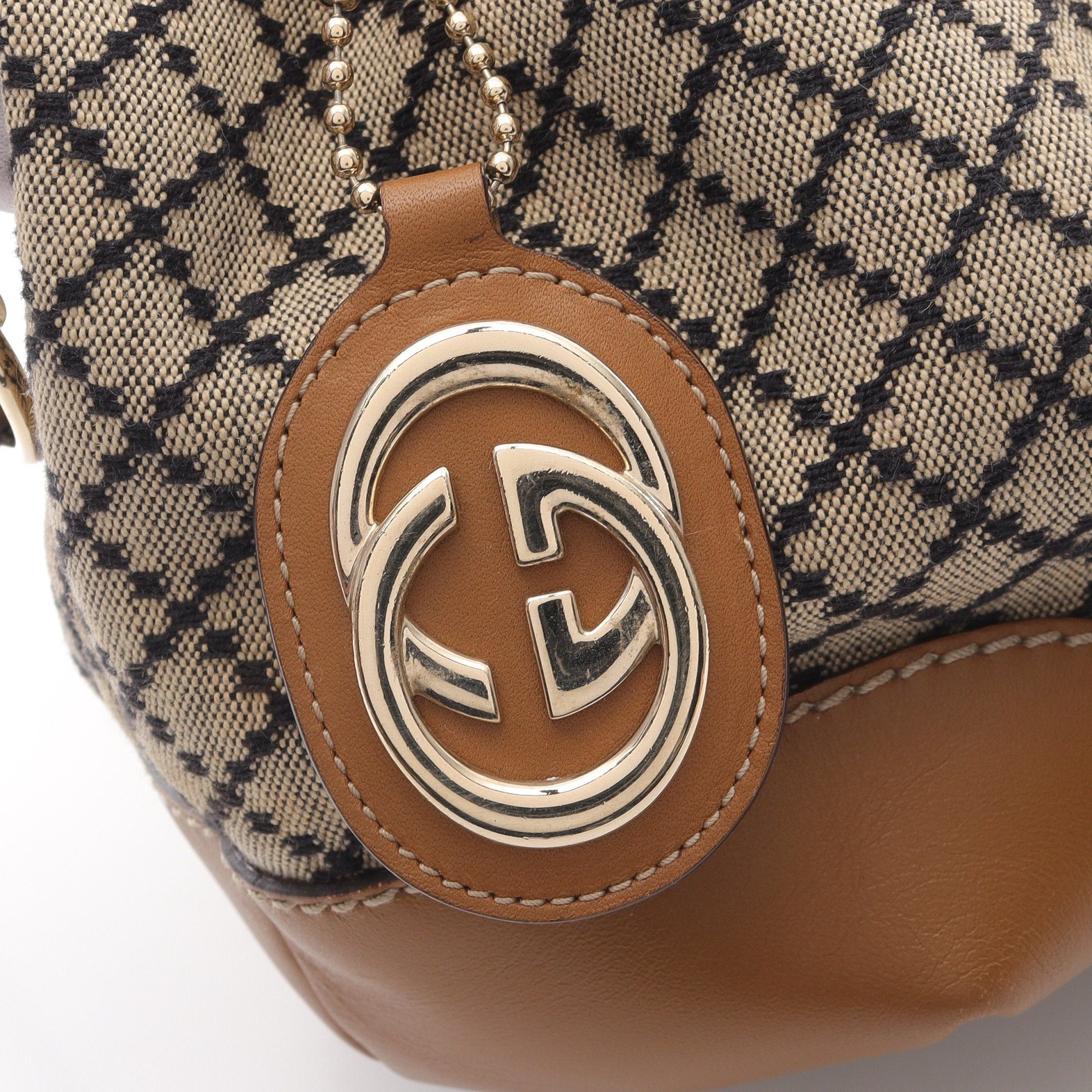 Gucci Gucci Sukey Diamante Handbag Canvas Leather Beige Light Brown Black Size ONE SIZE - 7 Thumbnail