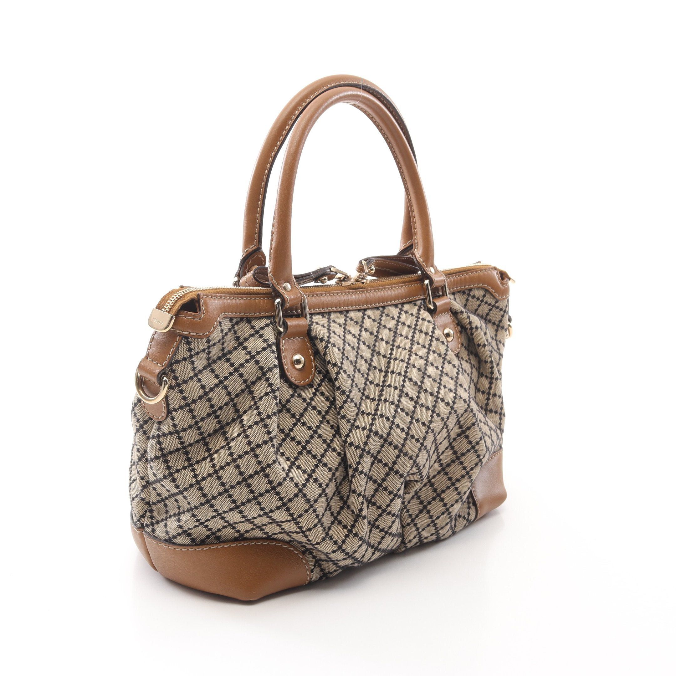 Gucci Gucci Sukey Diamante Handbag Canvas Leather Beige Light Brown Black Size ONE SIZE - 2 Thumbnail