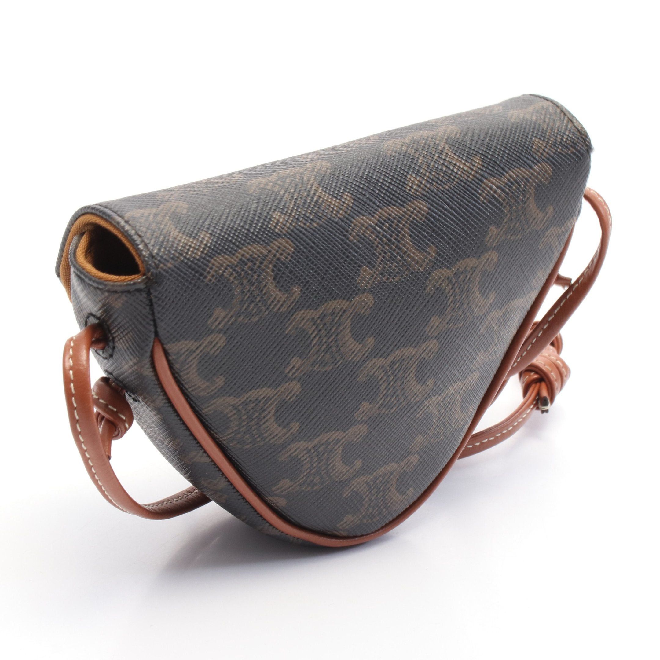 Celine Celine Triomphe Triangle Mini Shoulder Bag Leather Dark Brown Size ONE SIZE - 2 Thumbnail