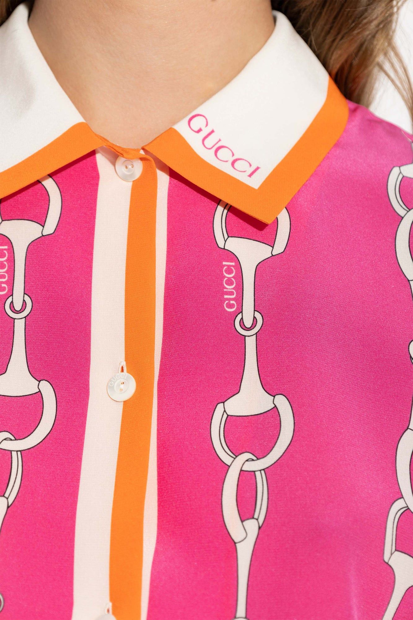 Gucci Gucci Horsebit Stripe Print Silk Shirt SIZE 42 Size ONE SIZE - 4 Thumbnail