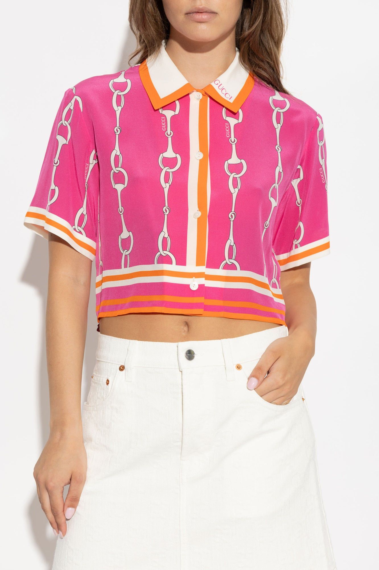 Gucci Gucci Horsebit Stripe Print Silk Shirt SIZE 40 Size ONE SIZE - 2 Thumbnail