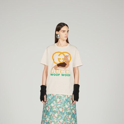 Gucci Gucci Woof Woof Print Cotton T-Shirt SIZE S Size ONE SIZE - 3 Thumbnail